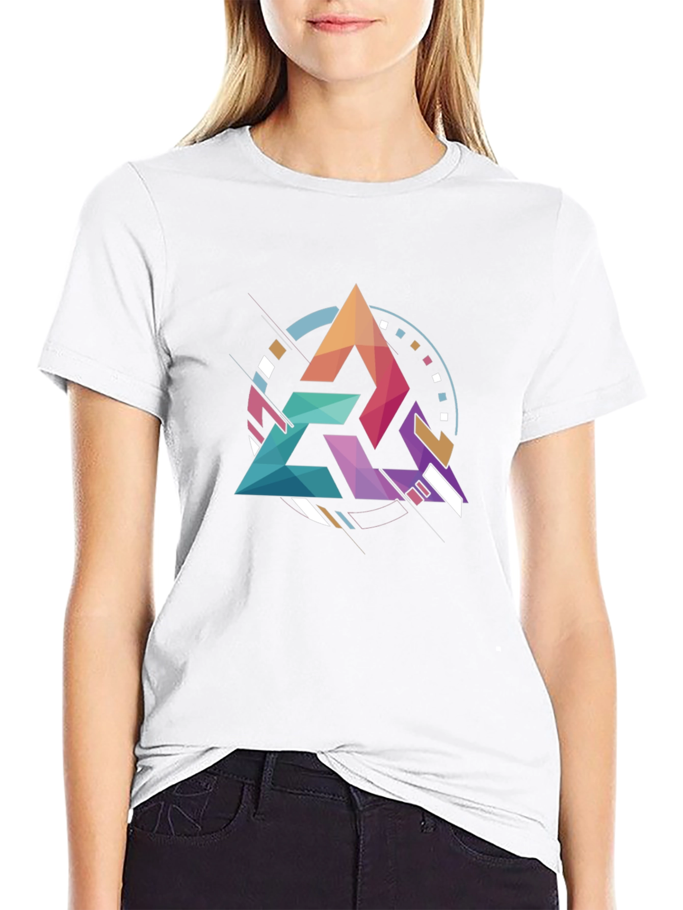 Black Geometric Triangle Graphic Tee - Modern Art Design view 9