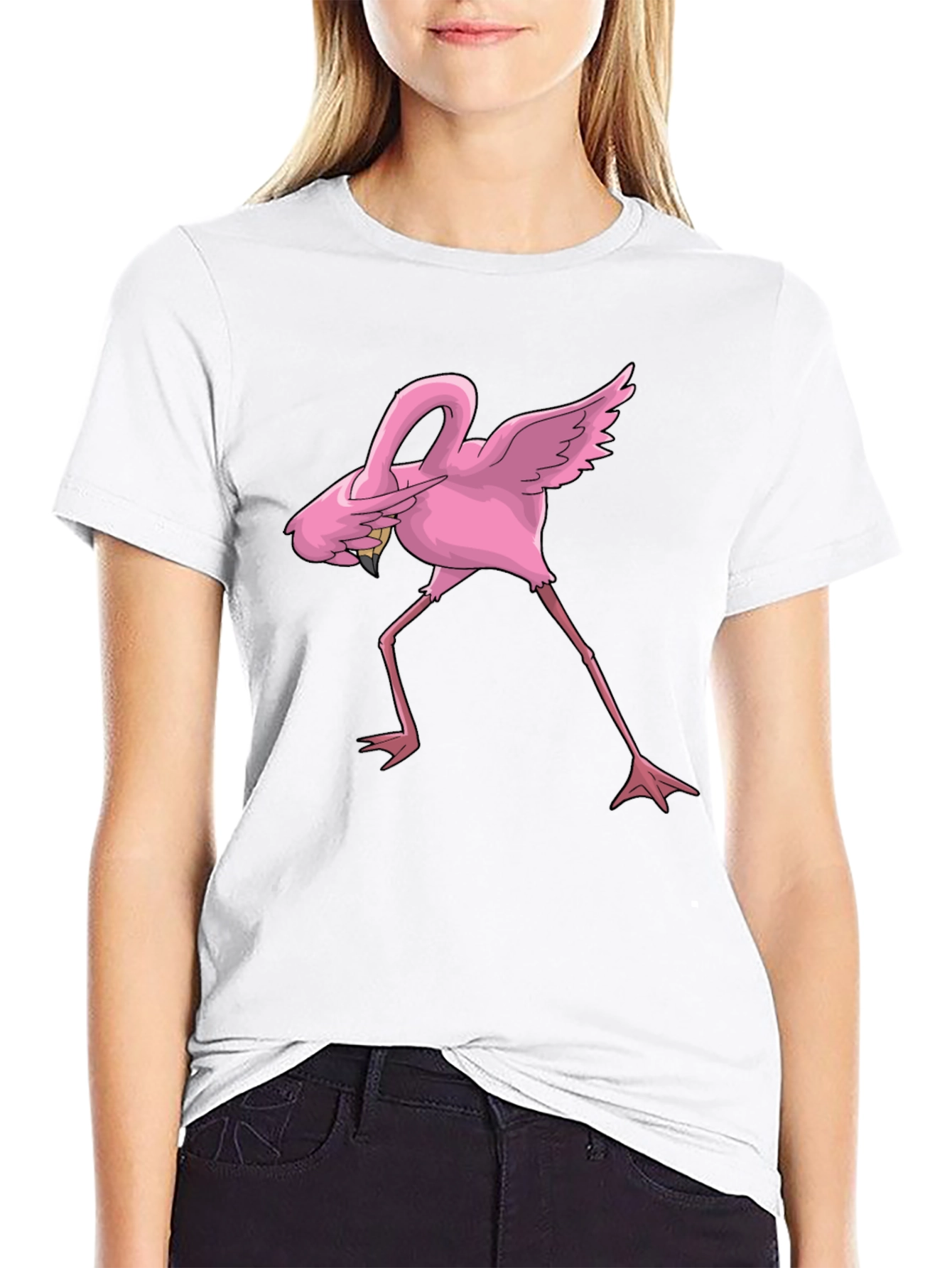 Black Dabbing Flamingo Graphic Tee - Black Cotton Blend view 9