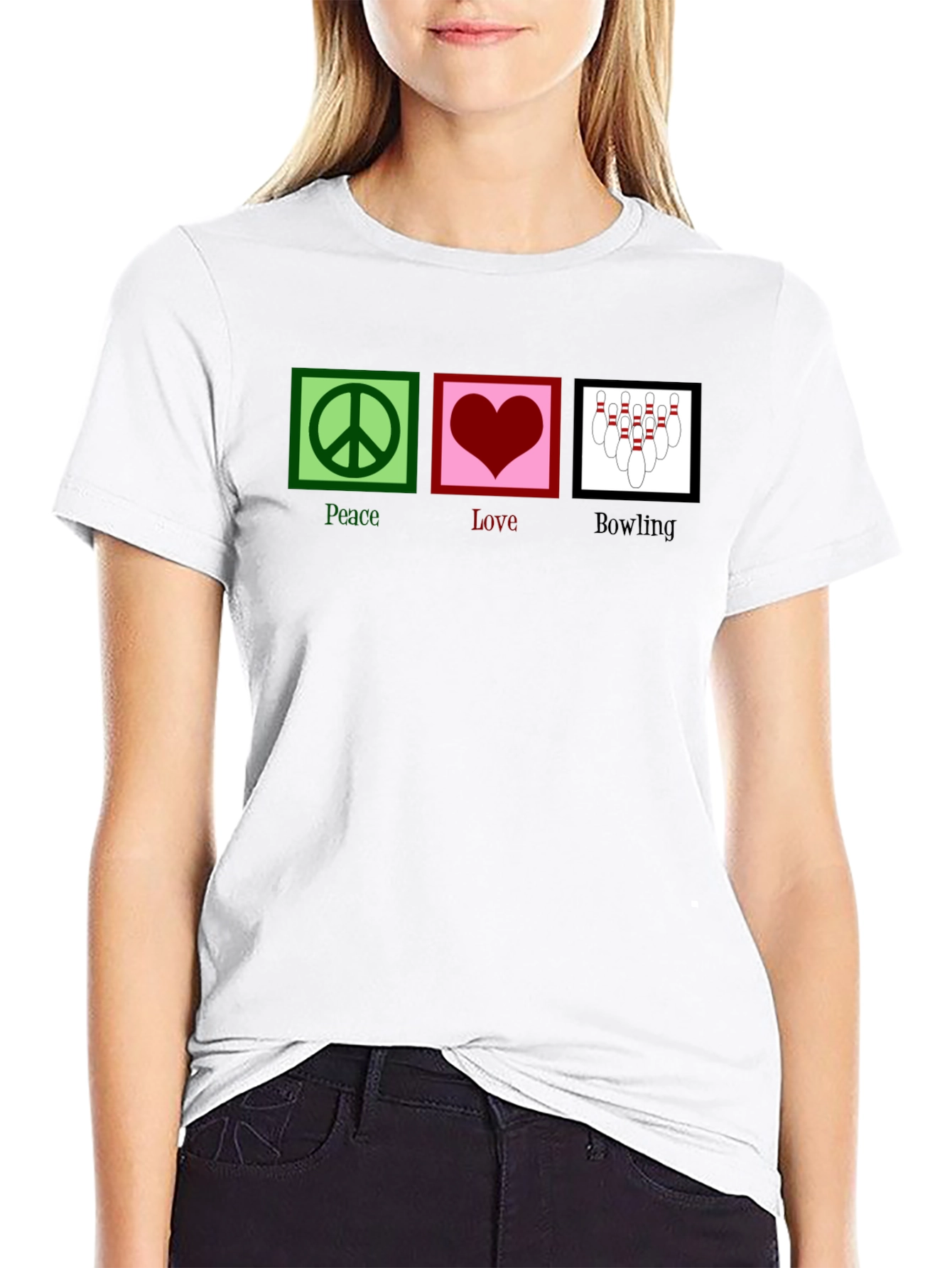 Black Peace Love Bowling Graphic T-Shirt view 9