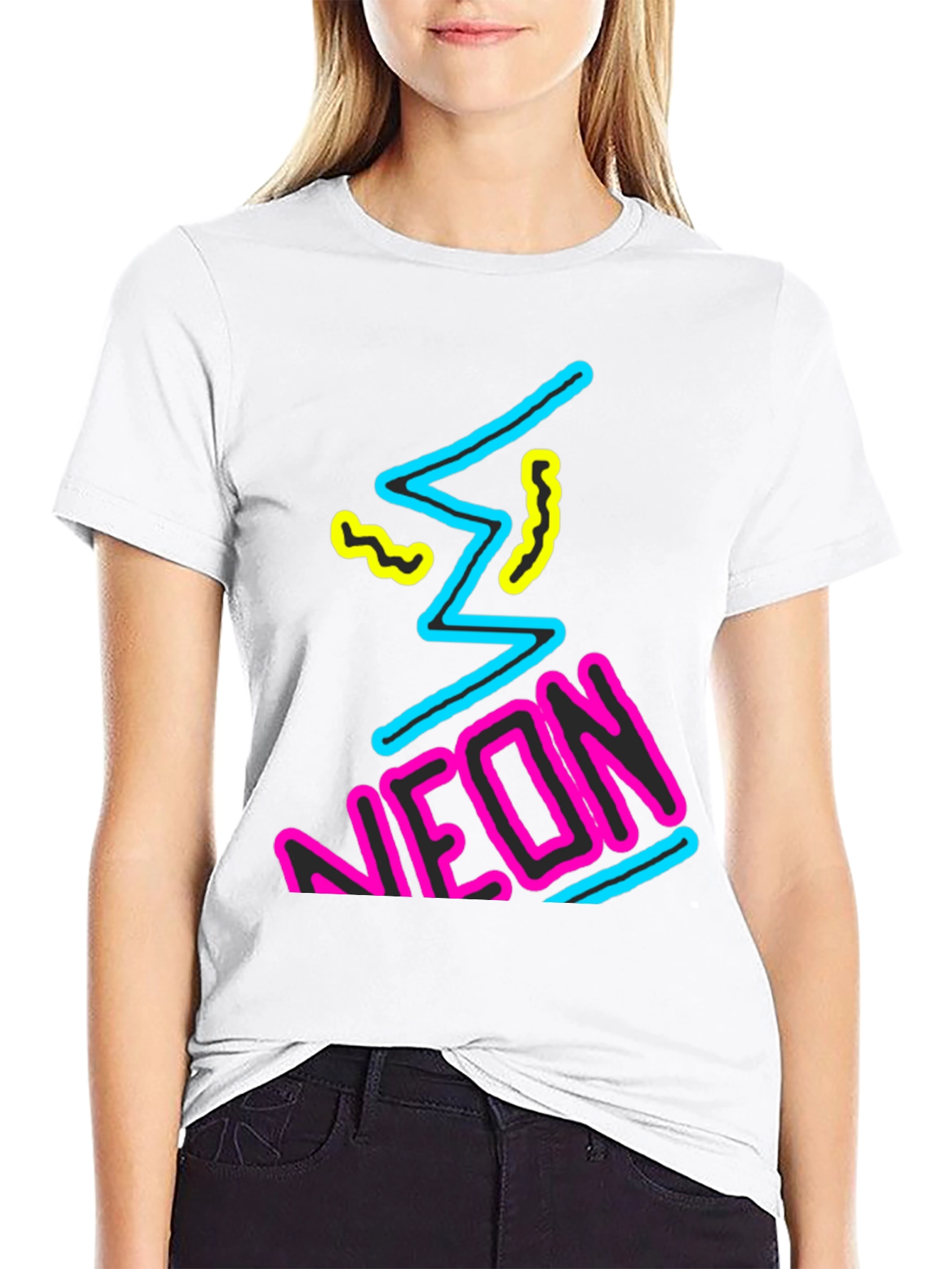 Black Neon Graphic Print Black T-Shirt view 9