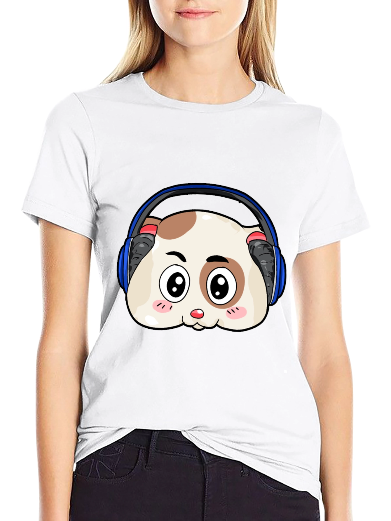 Black Cute Animal Headphone T-Shirt view 9