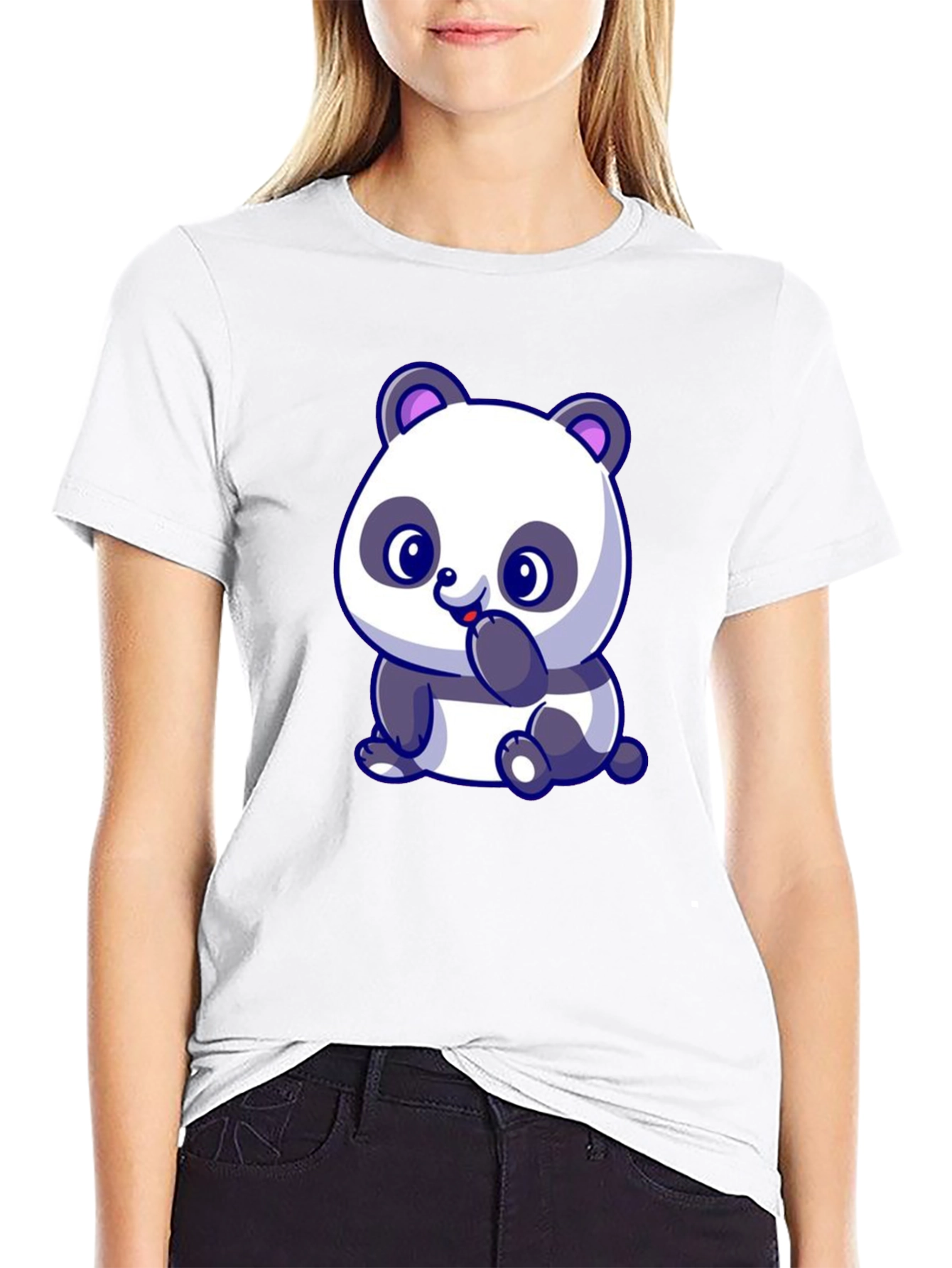 Black Cute Panda Bear Graphic Black T-Shirt view 9