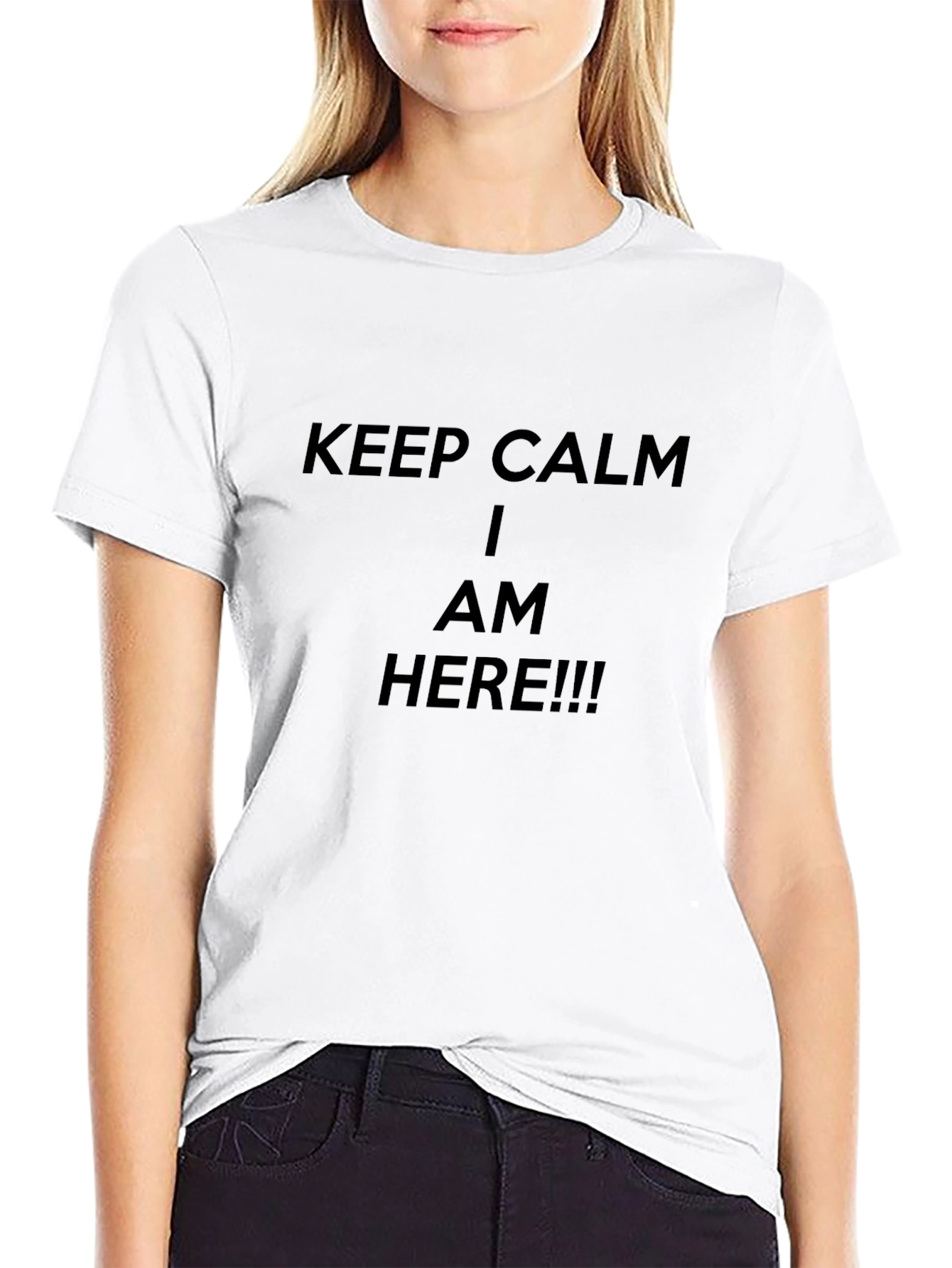 Black Keep Calm I Am Here T-Shirt - Men's Black Tee view 9