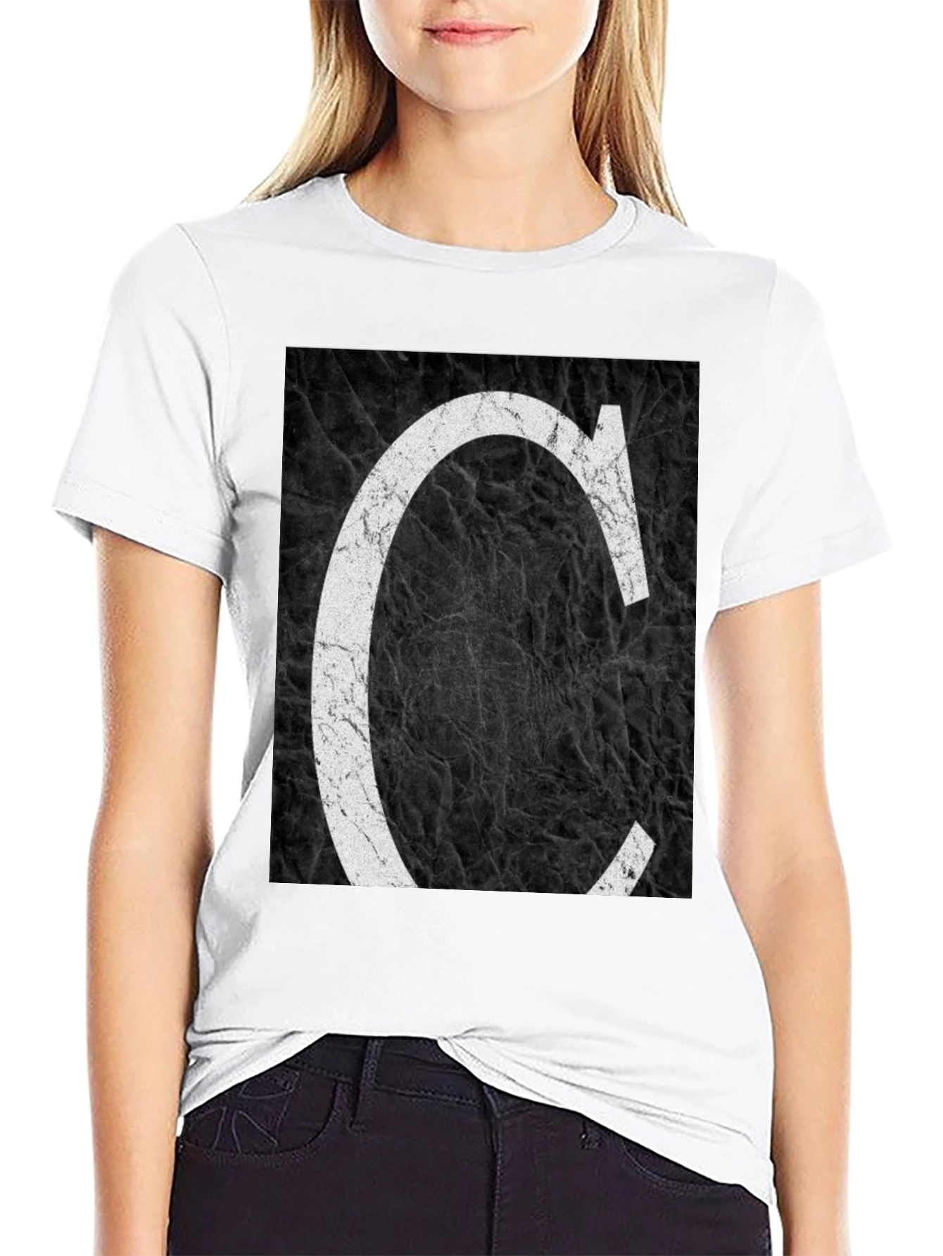 Black Letter C Graphic Tee - Distressed Print view 9