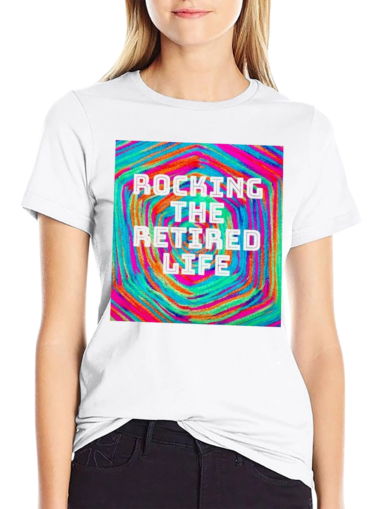 Black Rocking The Retired Life T-Shirt - Colorful Design view 9