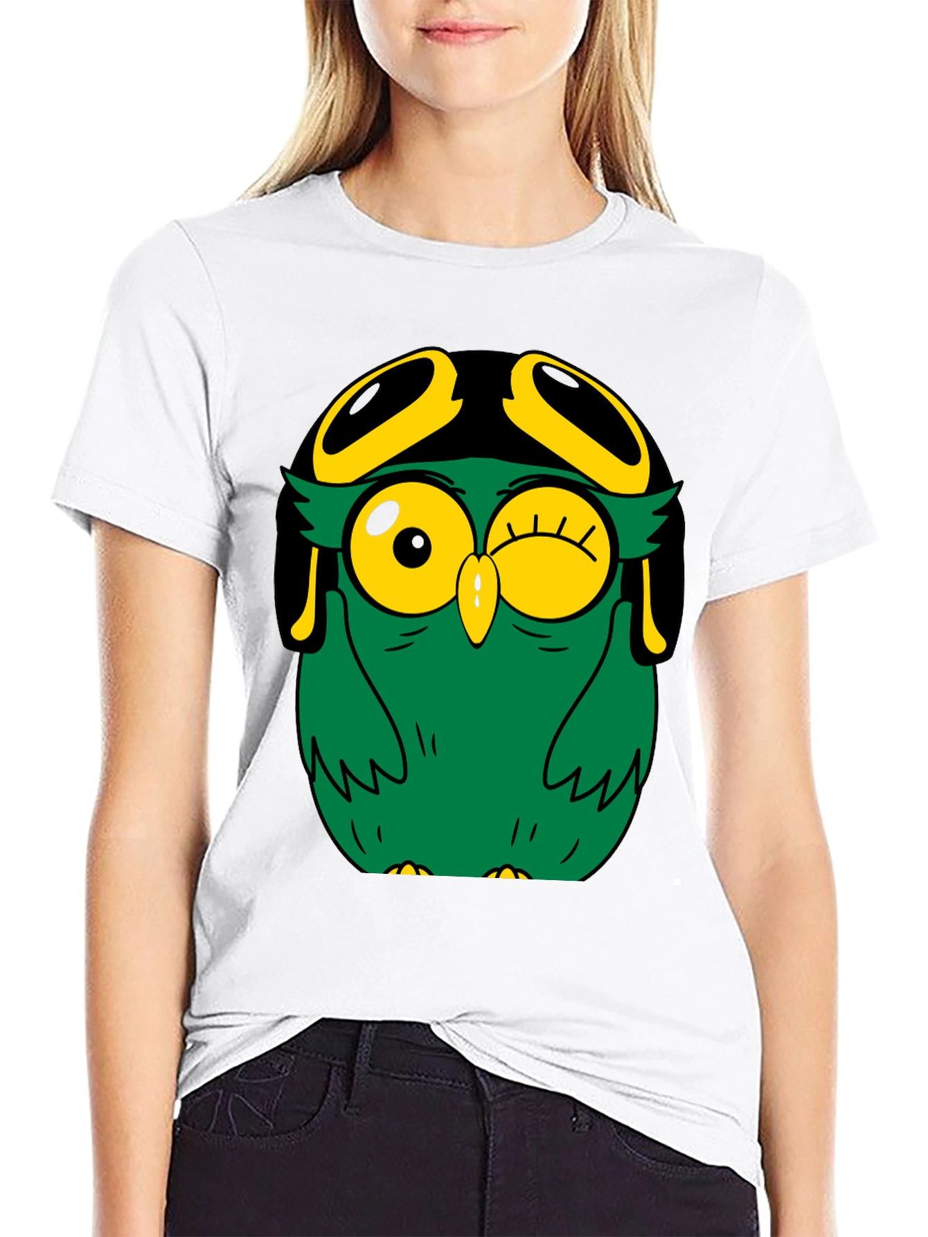 Black Pilot Owl Graphic Tee - Black Cotton Blend view 9