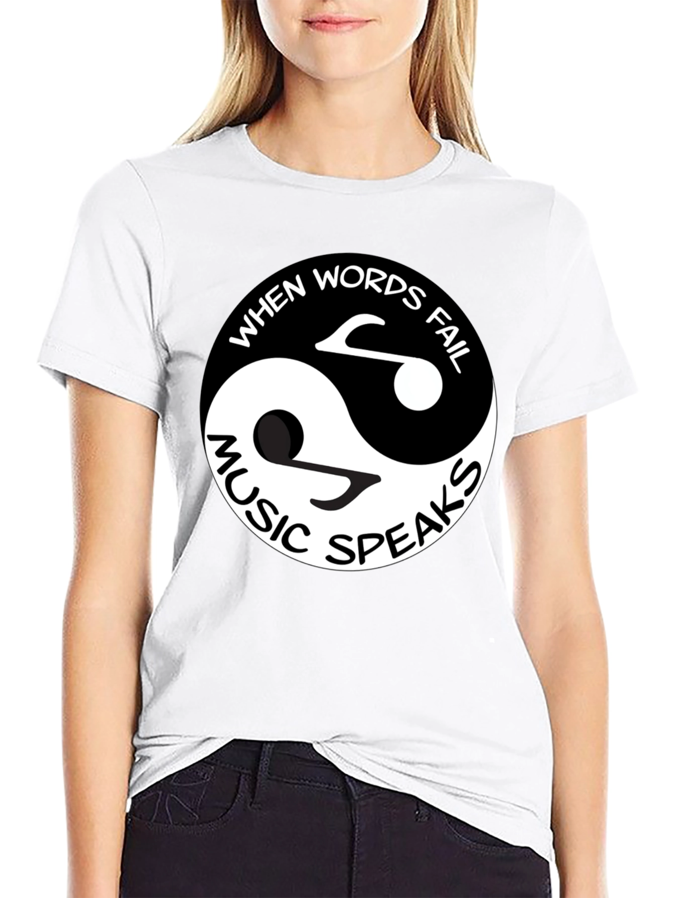 Black Yin Yang Music Speaks Graphic Tee - Black Cotton view 9