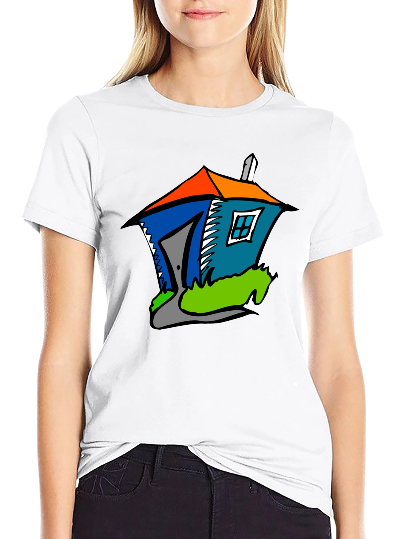 Black Cartoon House Graphic T-Shirt - Quirky Fun Style view 9