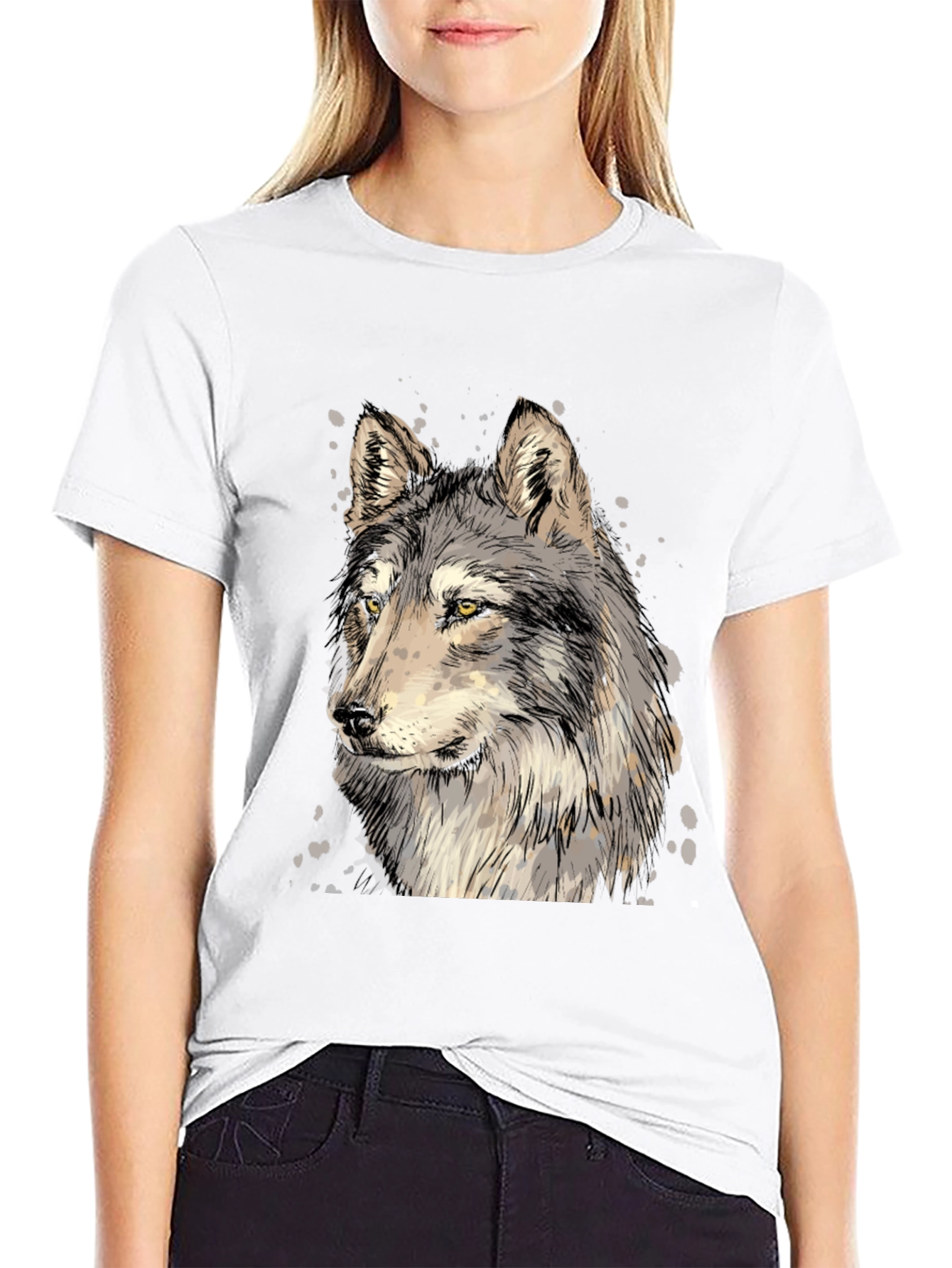 Black Wolf Graphic Print Black T-Shirt view 9