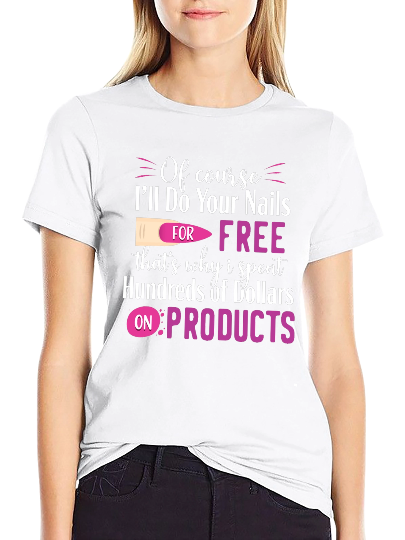 Black Funny Nail Technician T-Shirt - Free Nails view 9