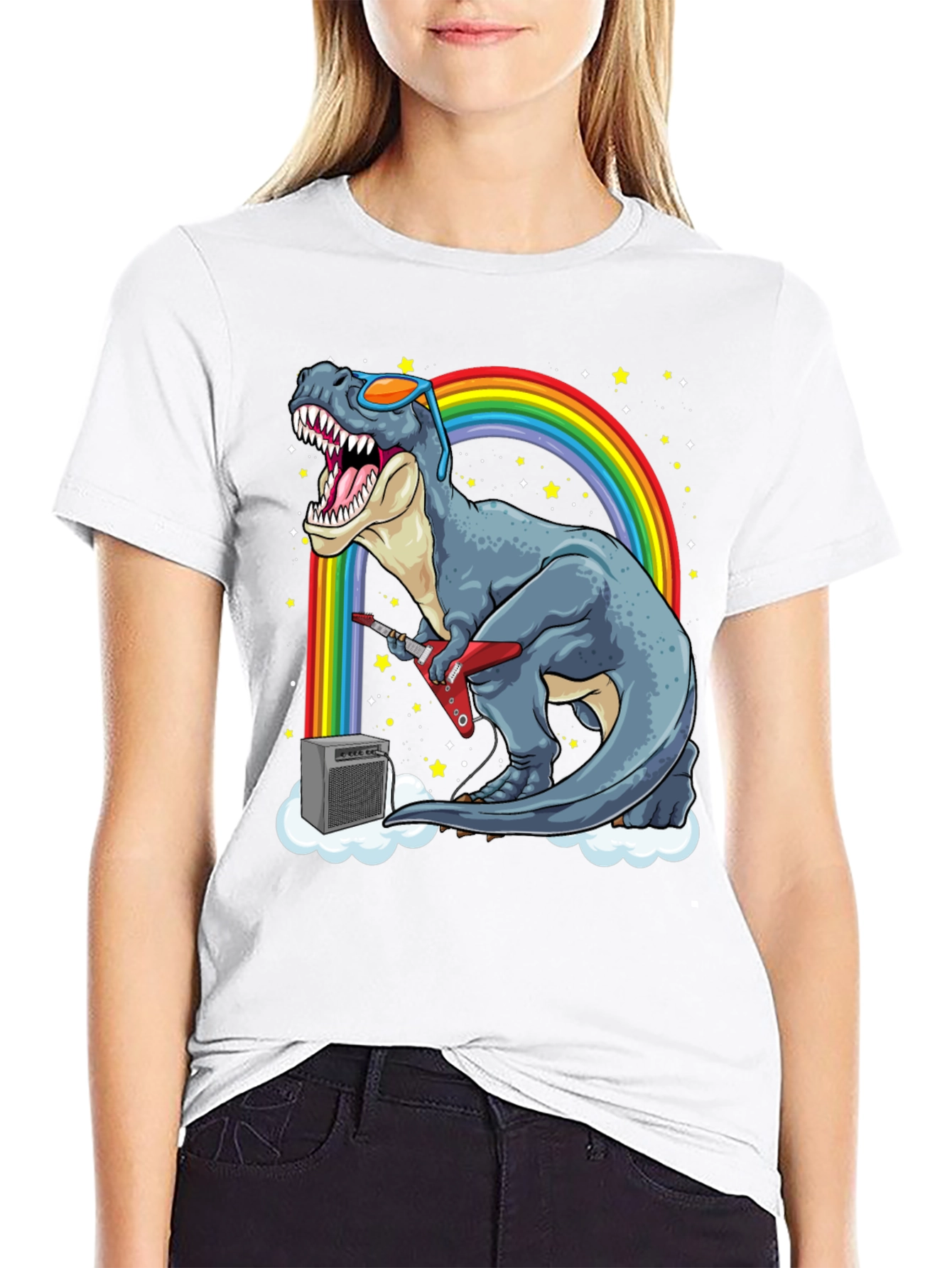 Black Dino Guitarist T-Shirt - Rock 'n' Roll Dinosaur! view 9