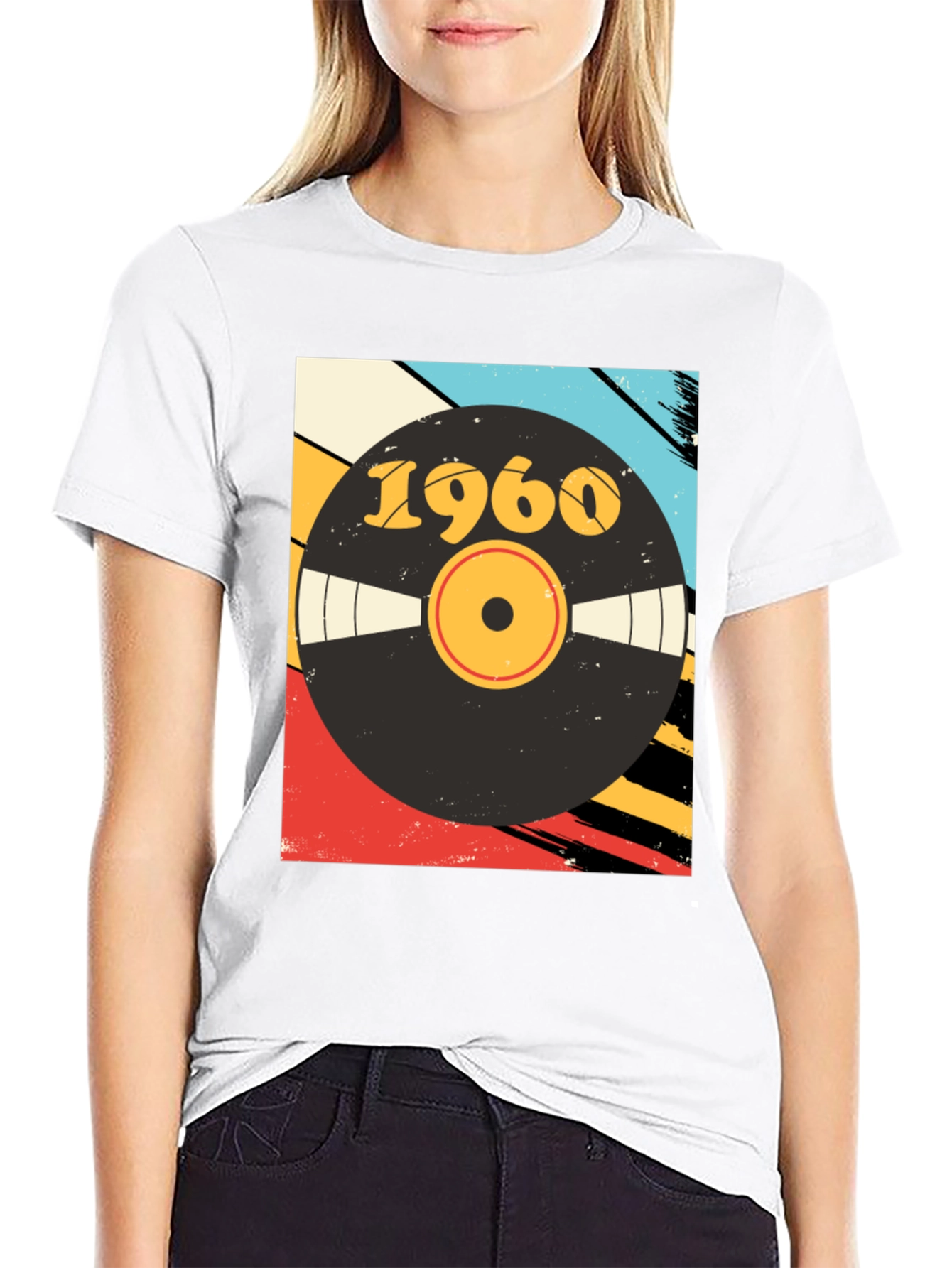 Black Retro 1960 Vinyl Record Graphic T-Shirt view 9