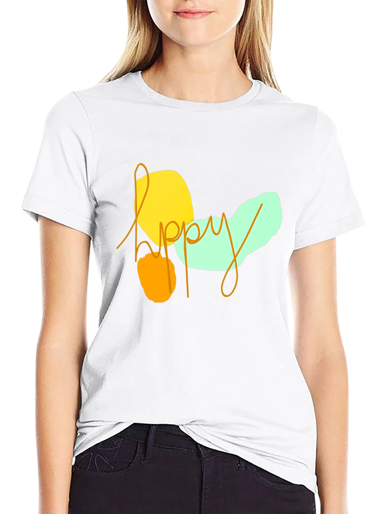 Black Happy Graphic Print Black T-Shirt view 9