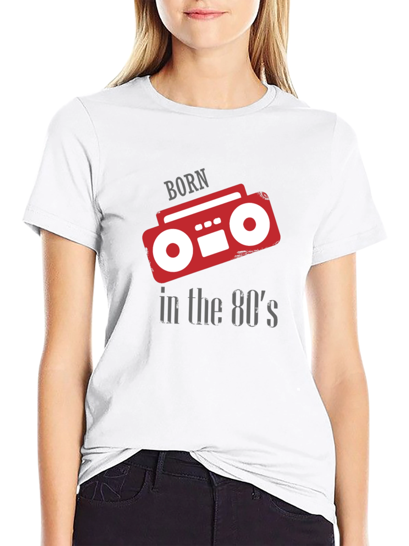Black Born in the 80's Retro Boombox Graphic T-Shirt view 9