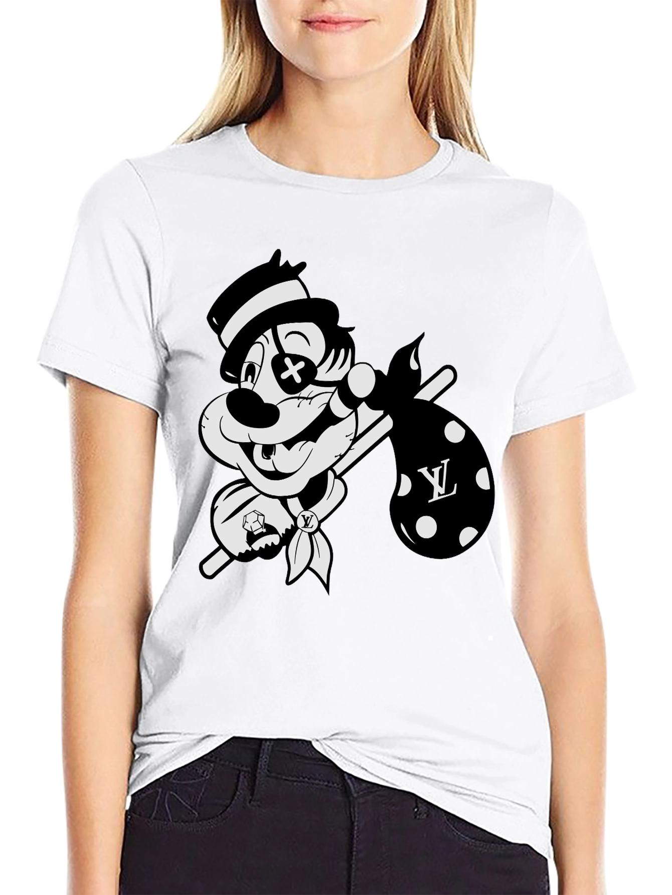 Black Cartoon Hobo Graphic Black T-Shirt view 9