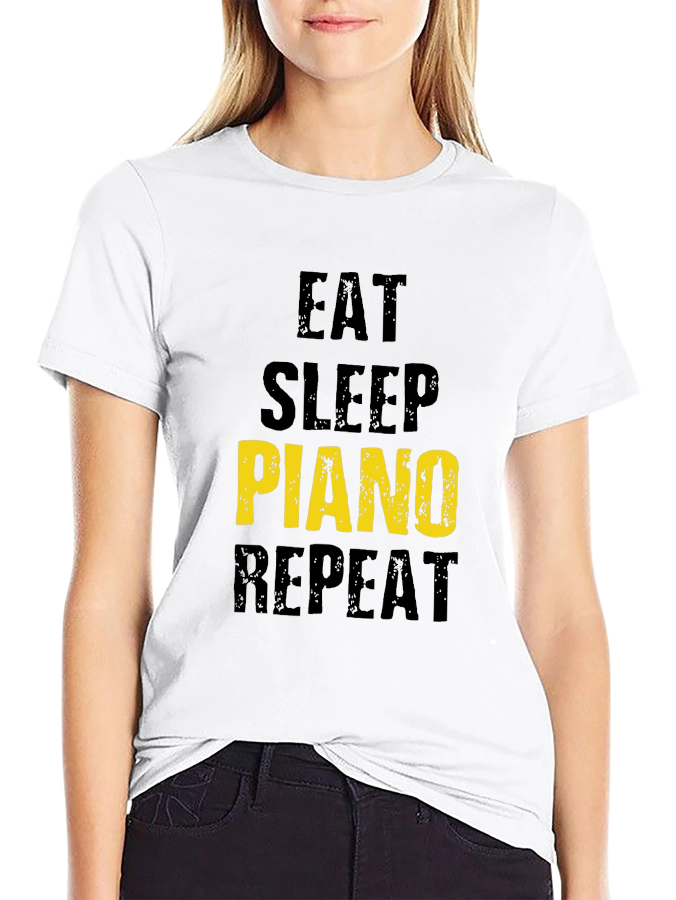 Black Eat Sleep Piano Repeat Black T-Shirt view 9
