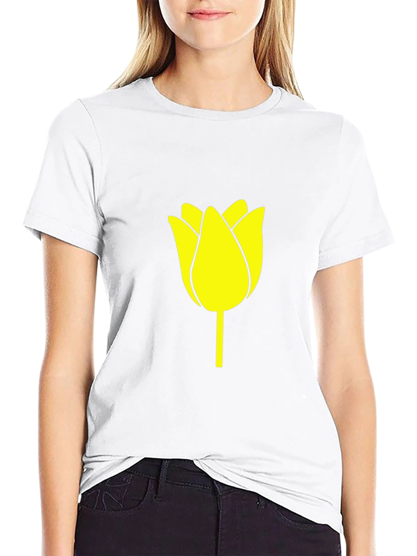 Black Black T-Shirt with Yellow Tulip Graphic view 9