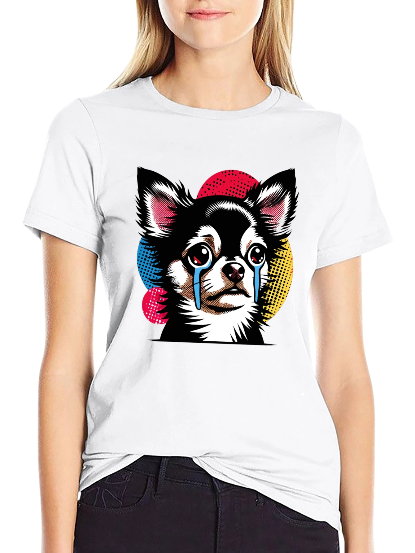 Black Crying Chihuahua Graphic Tee - Black Cotton T-Shirt view 9