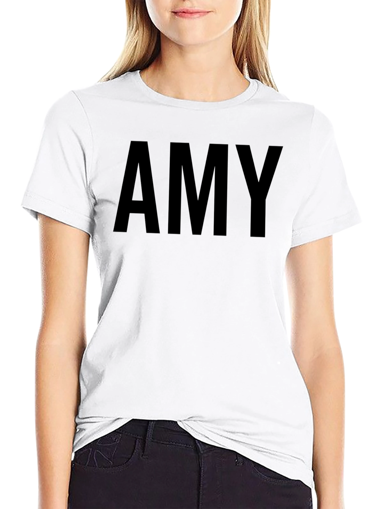 Black Personalized "Amy" Black Crew Neck T-Shirt view 9