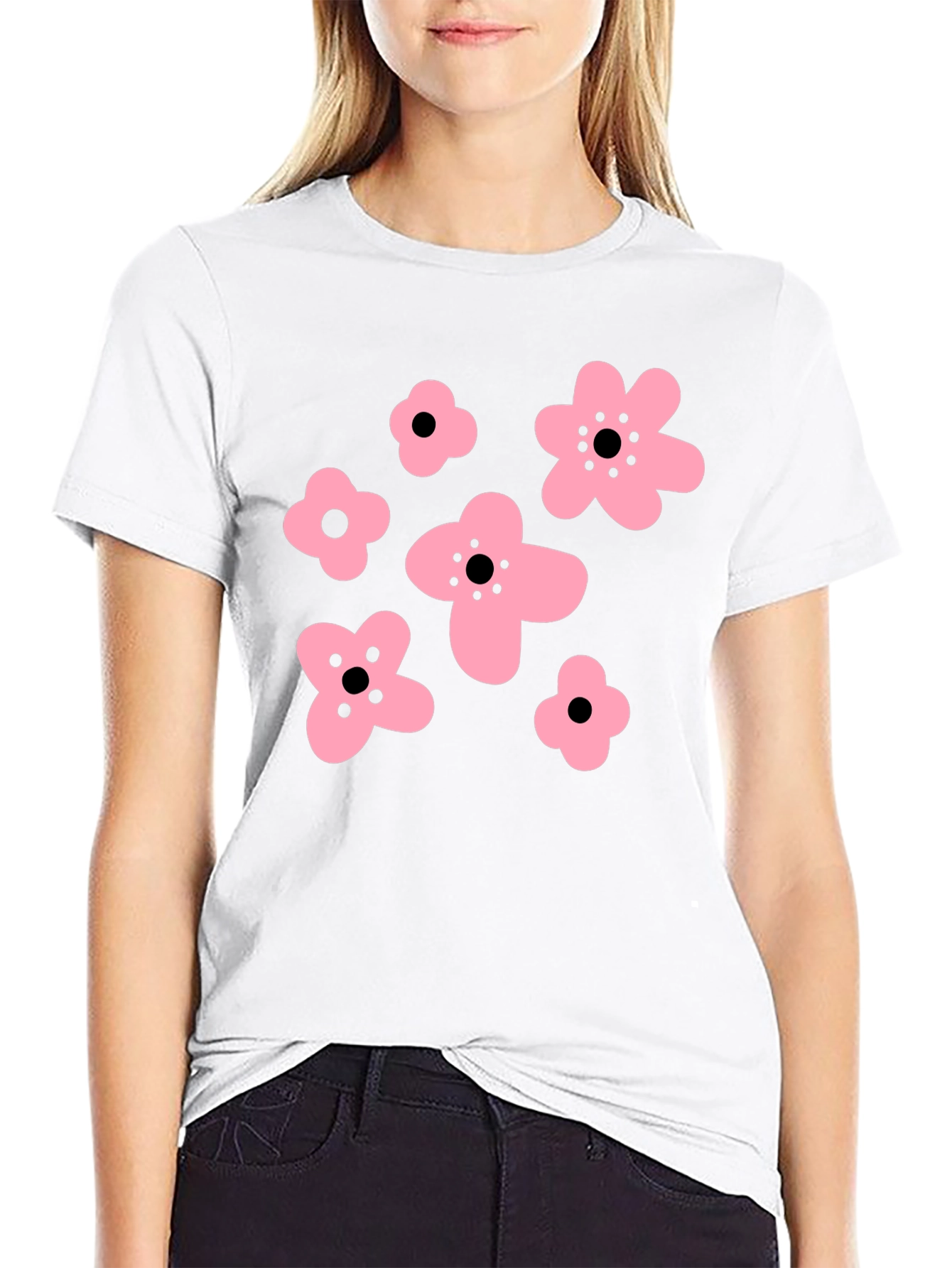 Black Pink Floral Graphic Black T-Shirt view 9