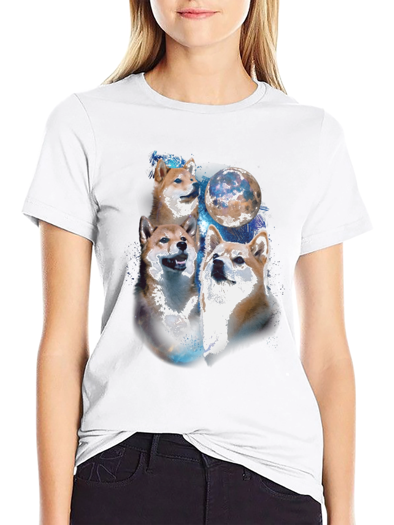 Black Shiba Inu Moon Black T-Shirt view 9