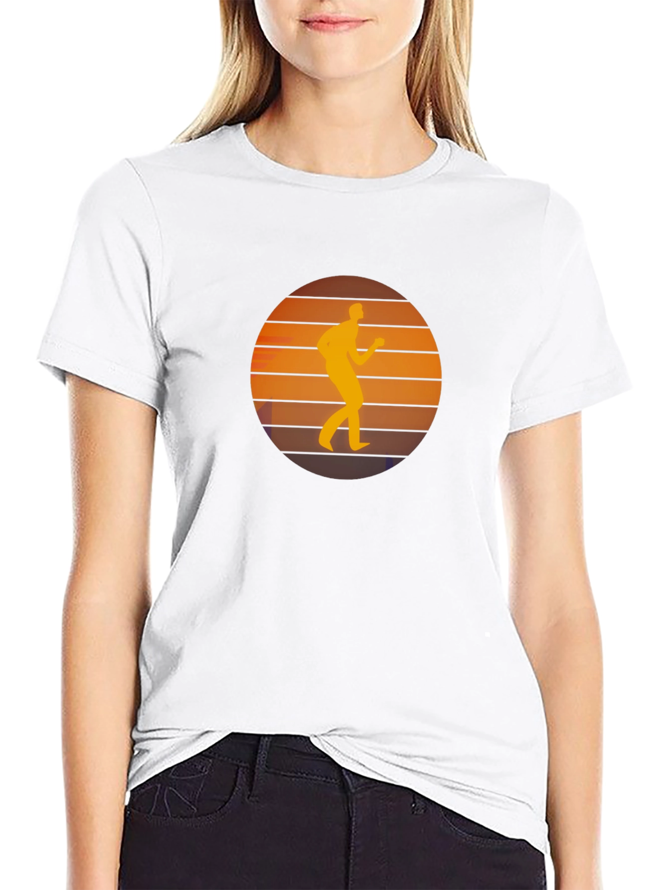 Black Retro Runner Sunset Graphic Black T-Shirt view 9