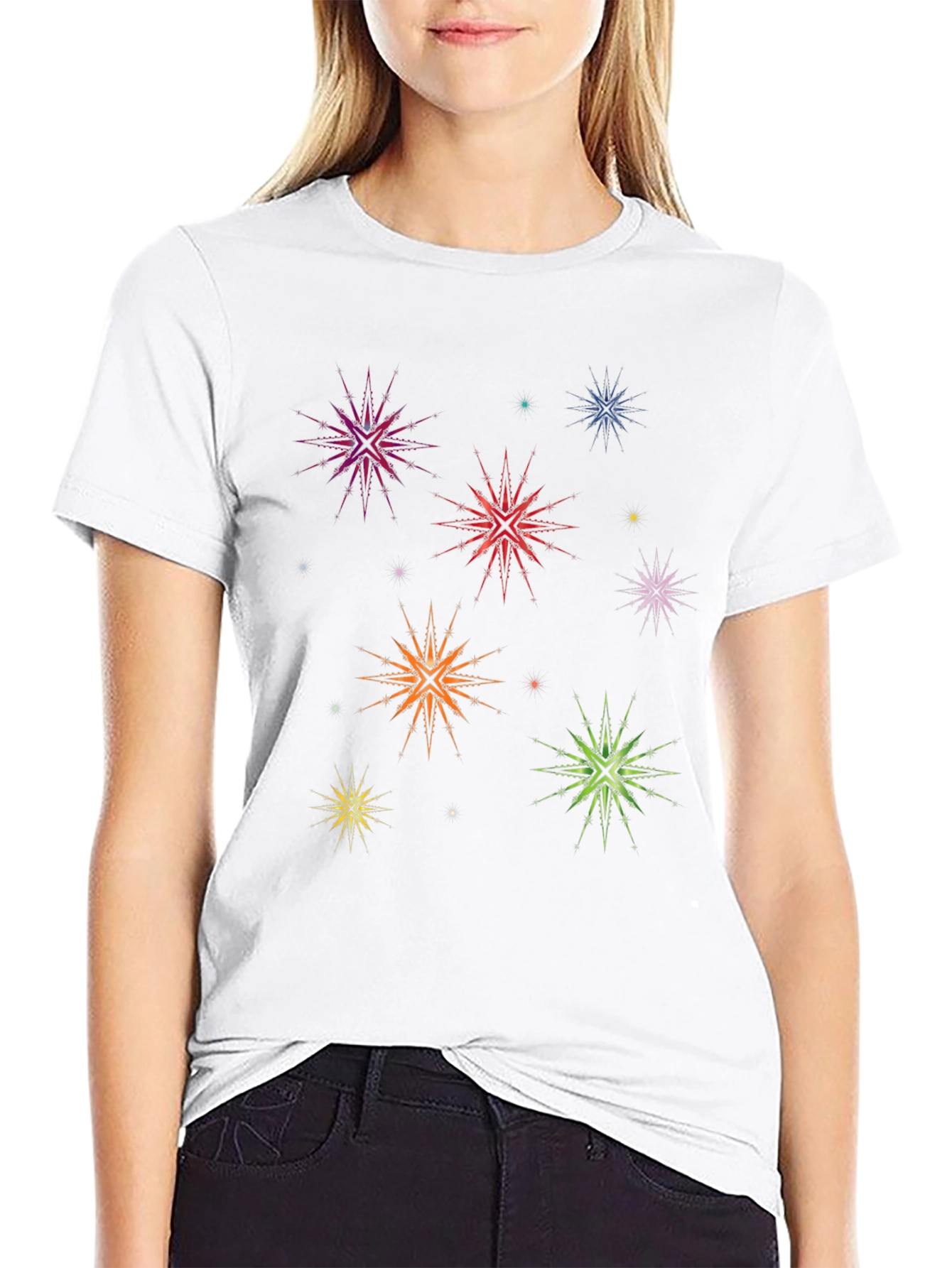 Black Colorful Starburst Graphic Black T-Shirt view 9