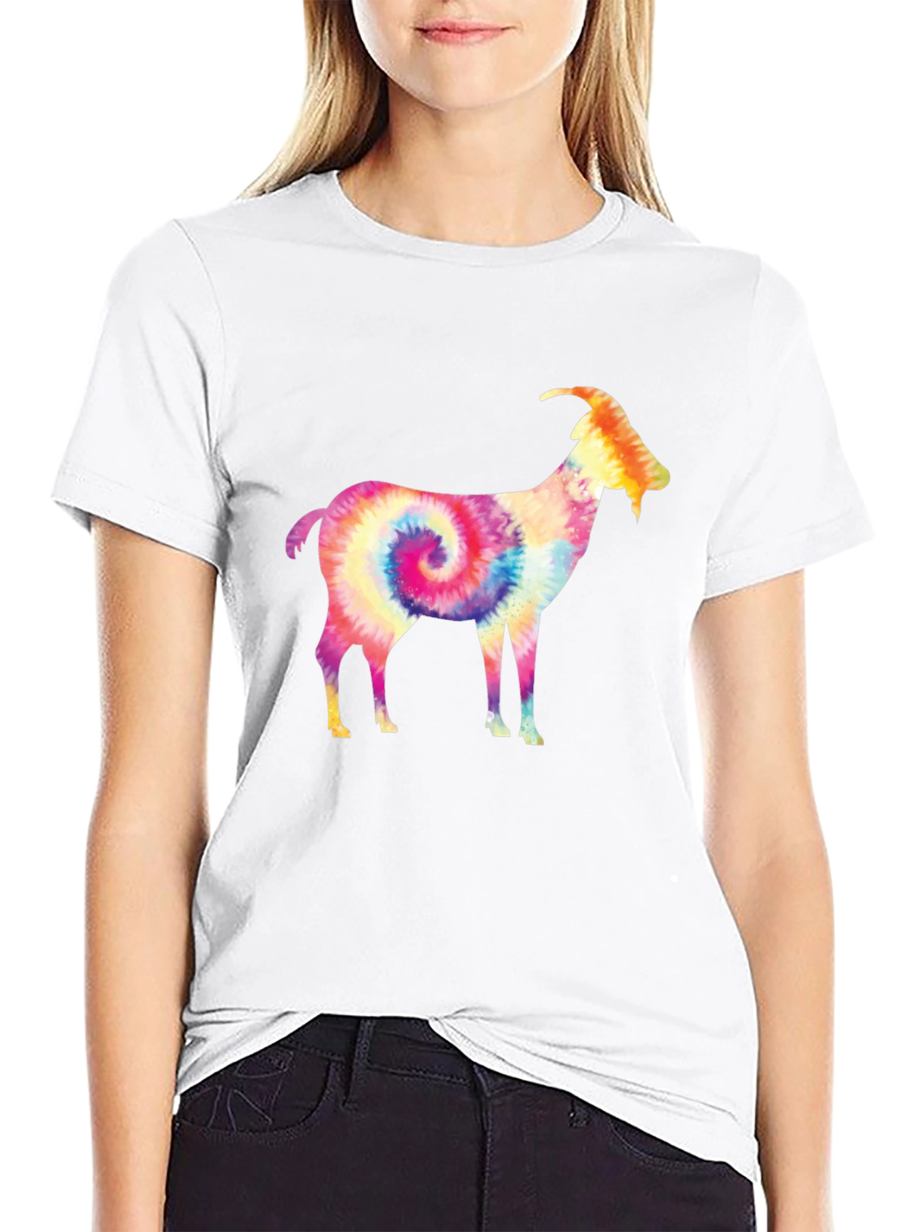 Black Tie-Dye Goat Graphic Tee - Black Cotton view 9