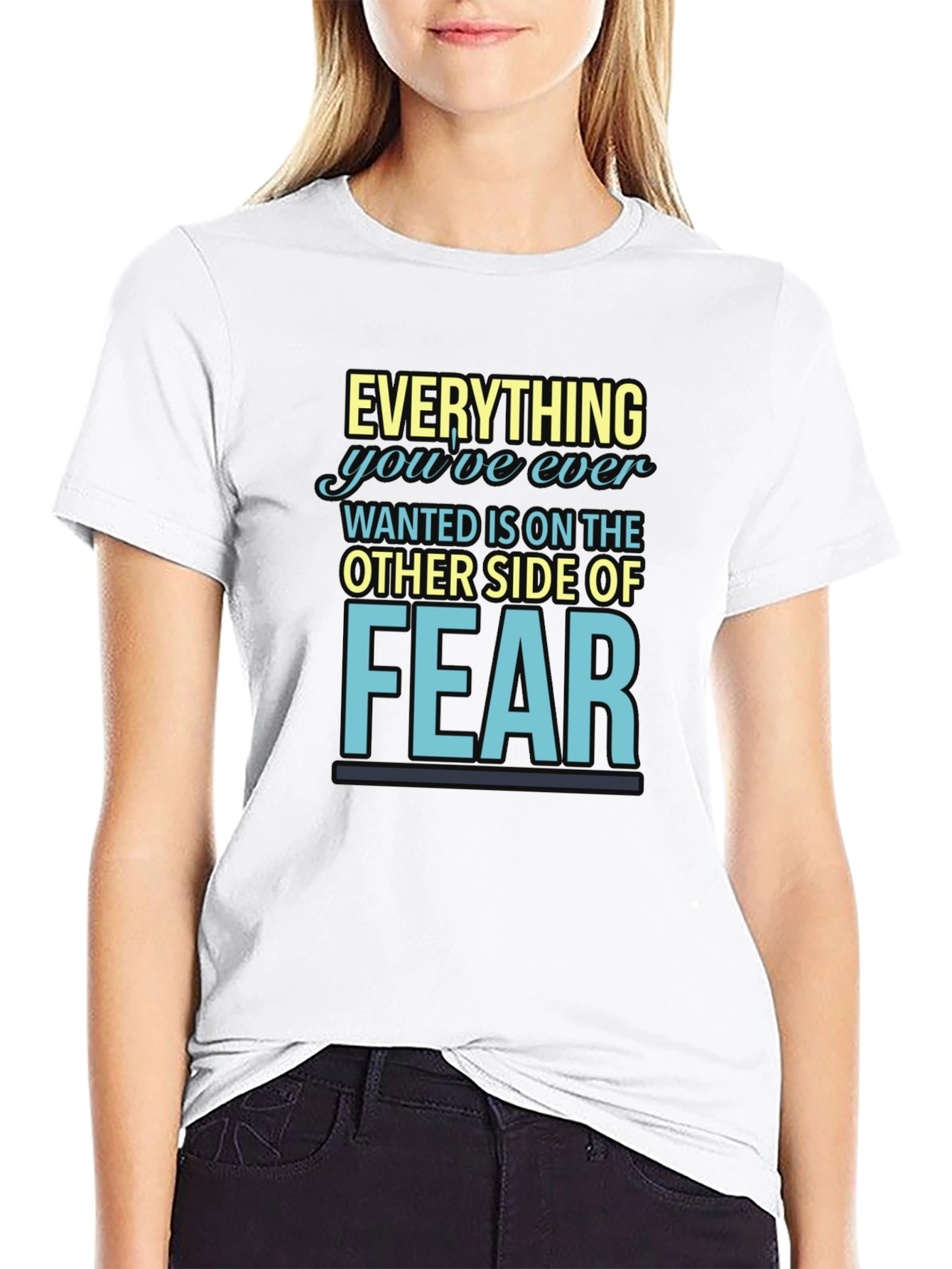 Black Motivational Graphic Tee: Everything You Want is Fear view 9