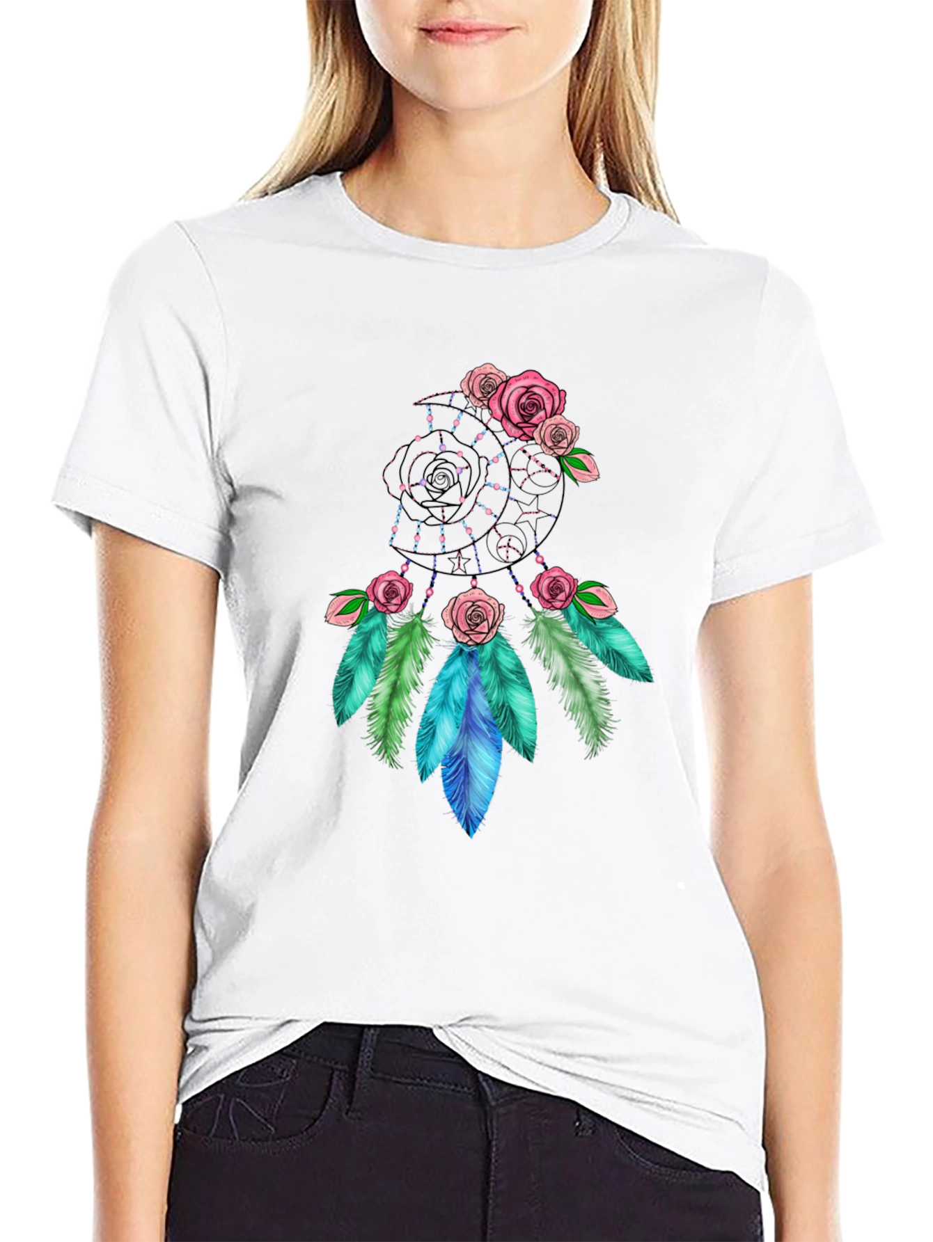 Black Dreamcatcher Rose Graphic Black T-Shirt view 9