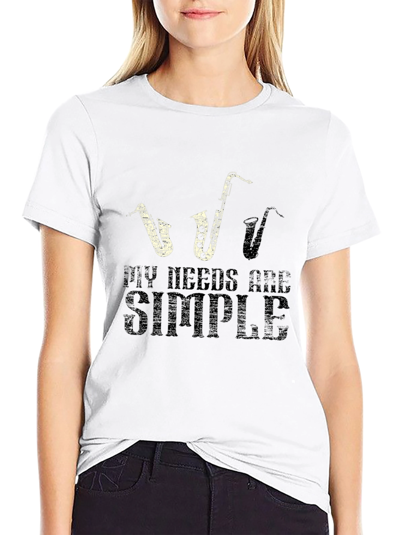 Black Saxophone Lover T-Shirt: My Needs Are Simple - Black view 9