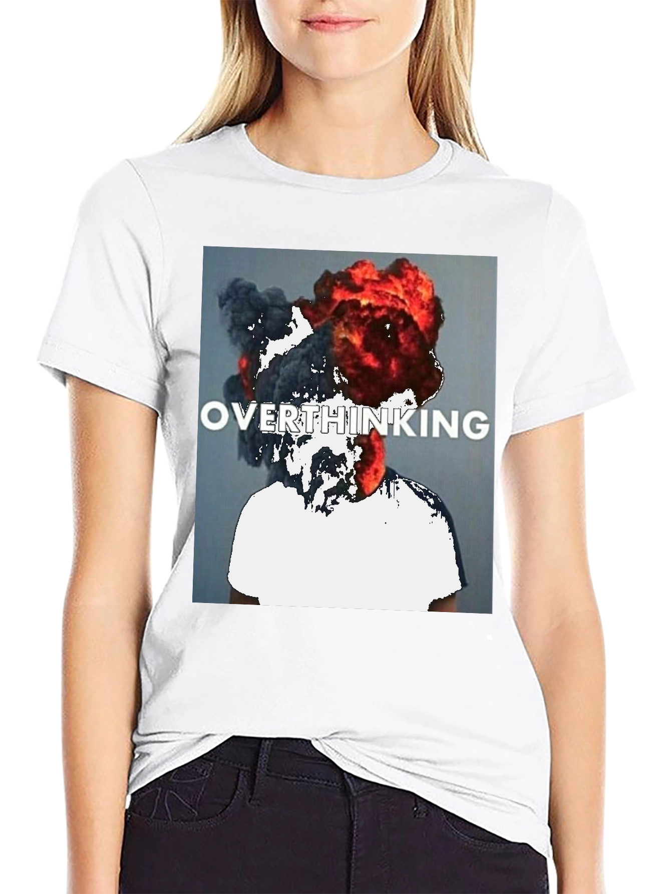 Black Overthinking Graphic Tee - Unique Statement T-Shirt view 9