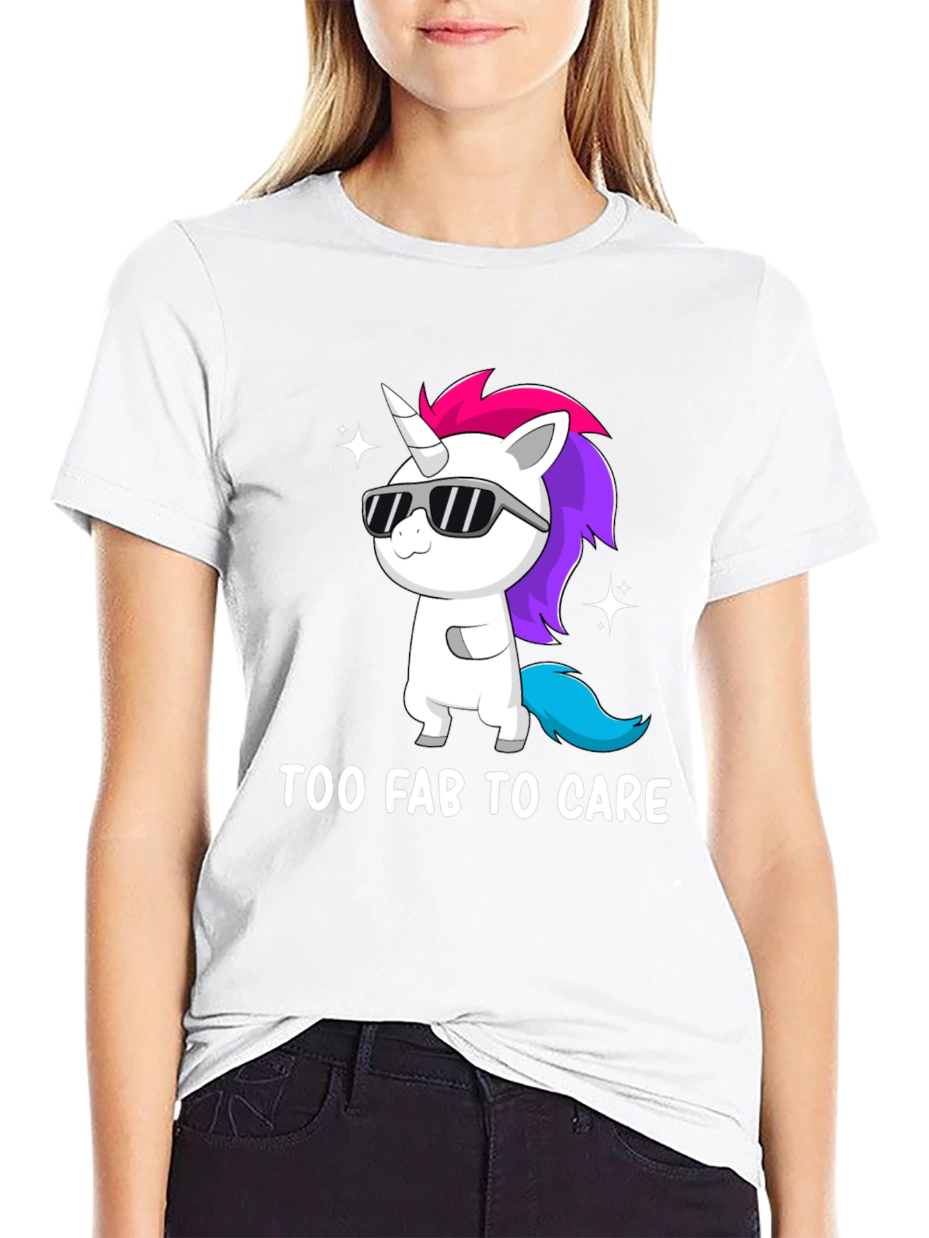 Black Too Fab to Care Unicorn Graphic Tee view 9