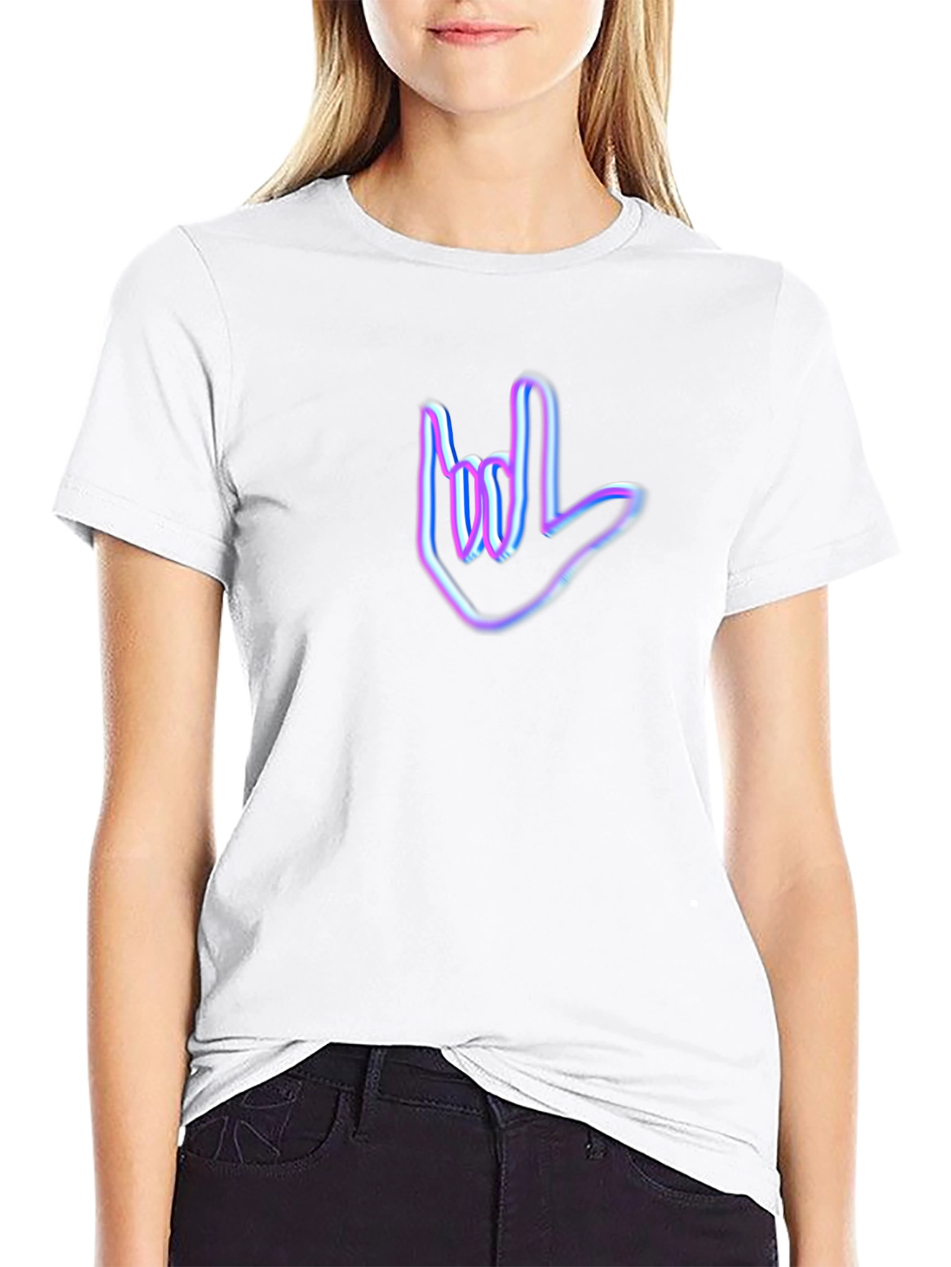 Black Neon Sign Language Graphic Tee view 9
