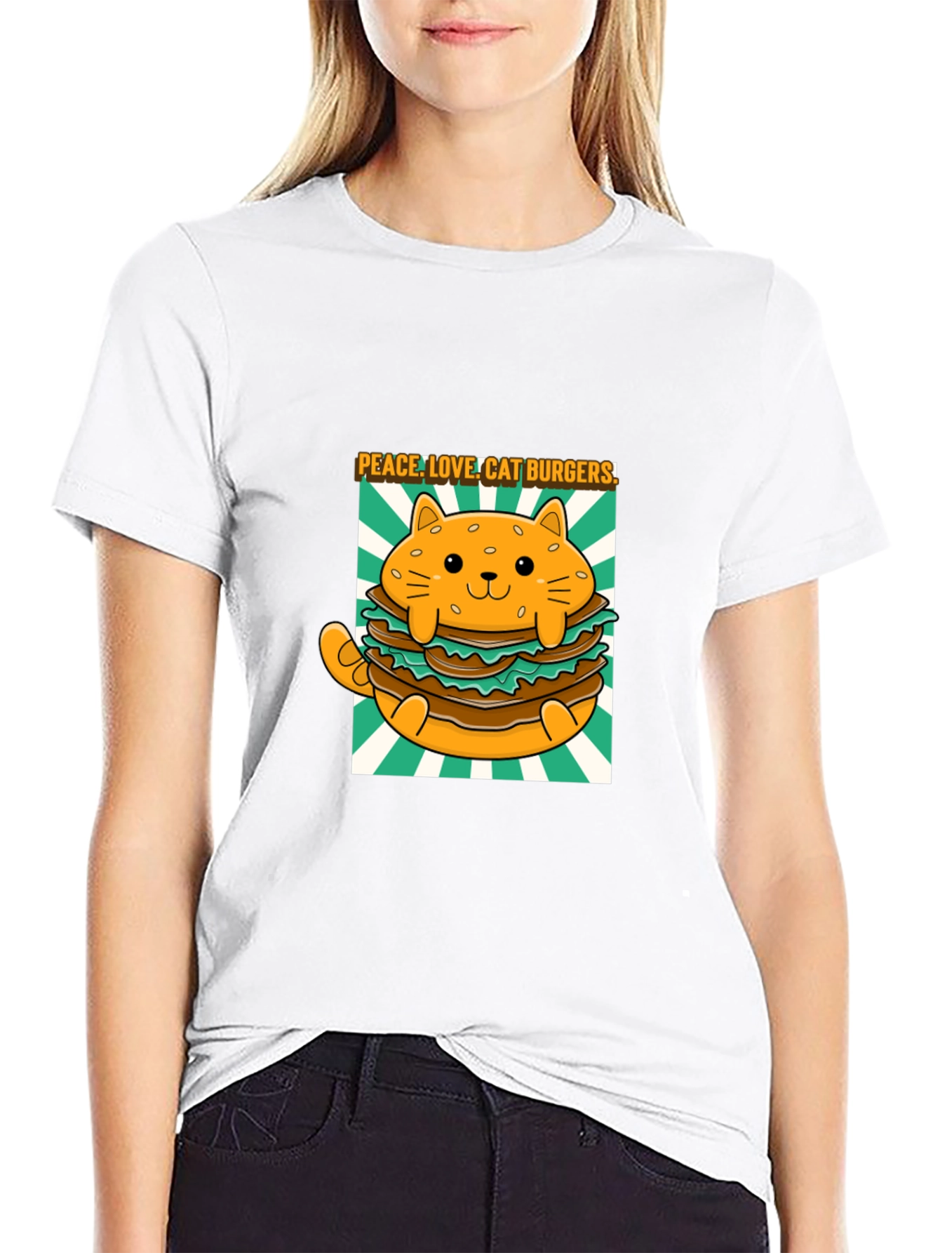 Black Peace Love Cat Burgers T-Shirt view 9