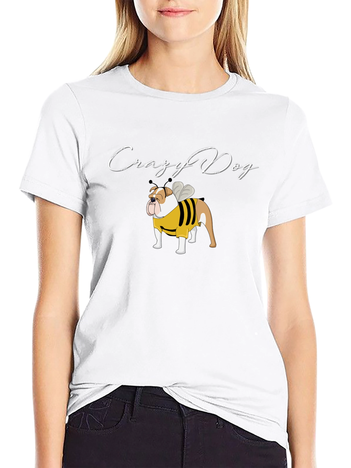 Black Crazy Dog Bulldog Bee T-Shirt view 9
