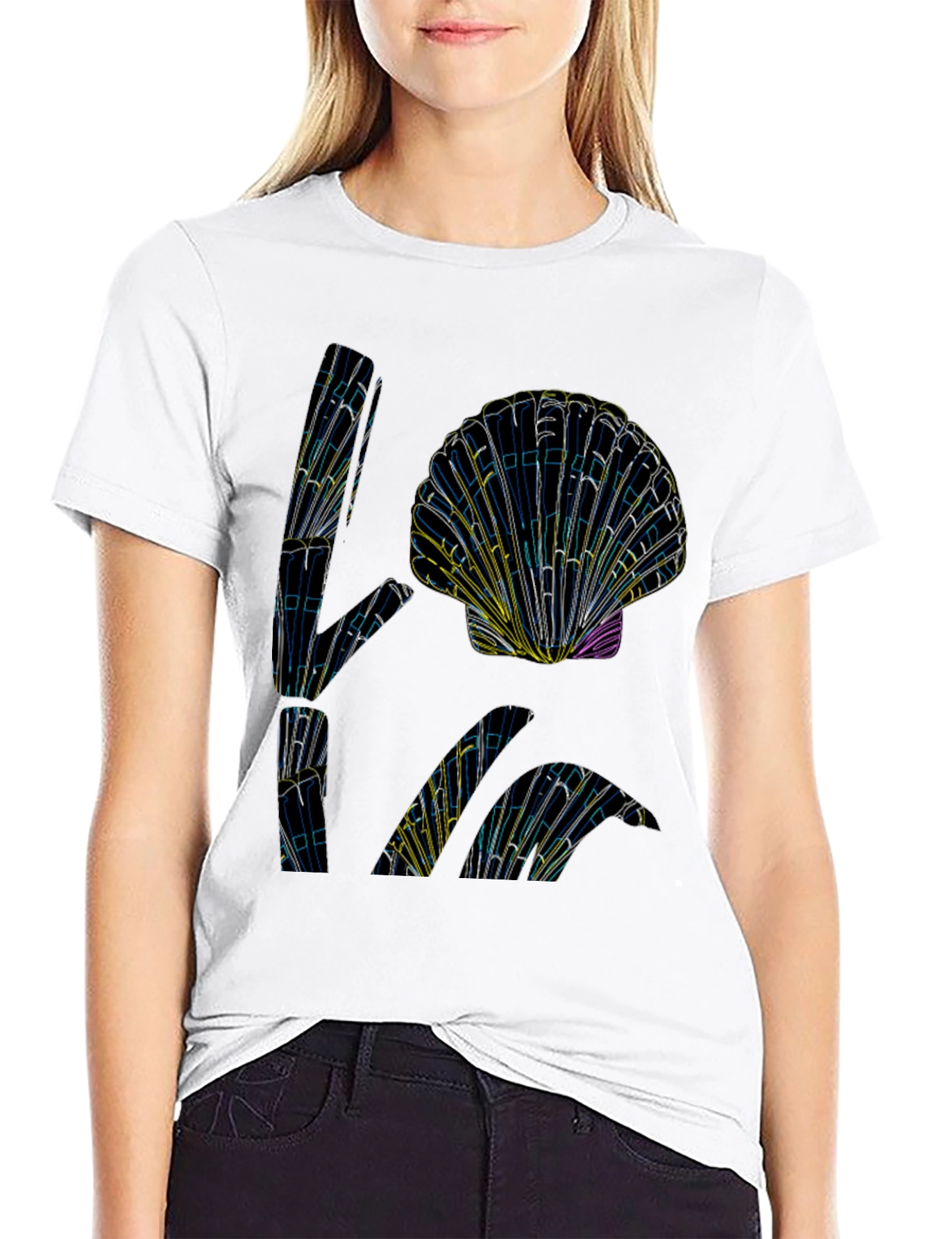 Black Abstract Seashell Graphic Tee - Black view 9