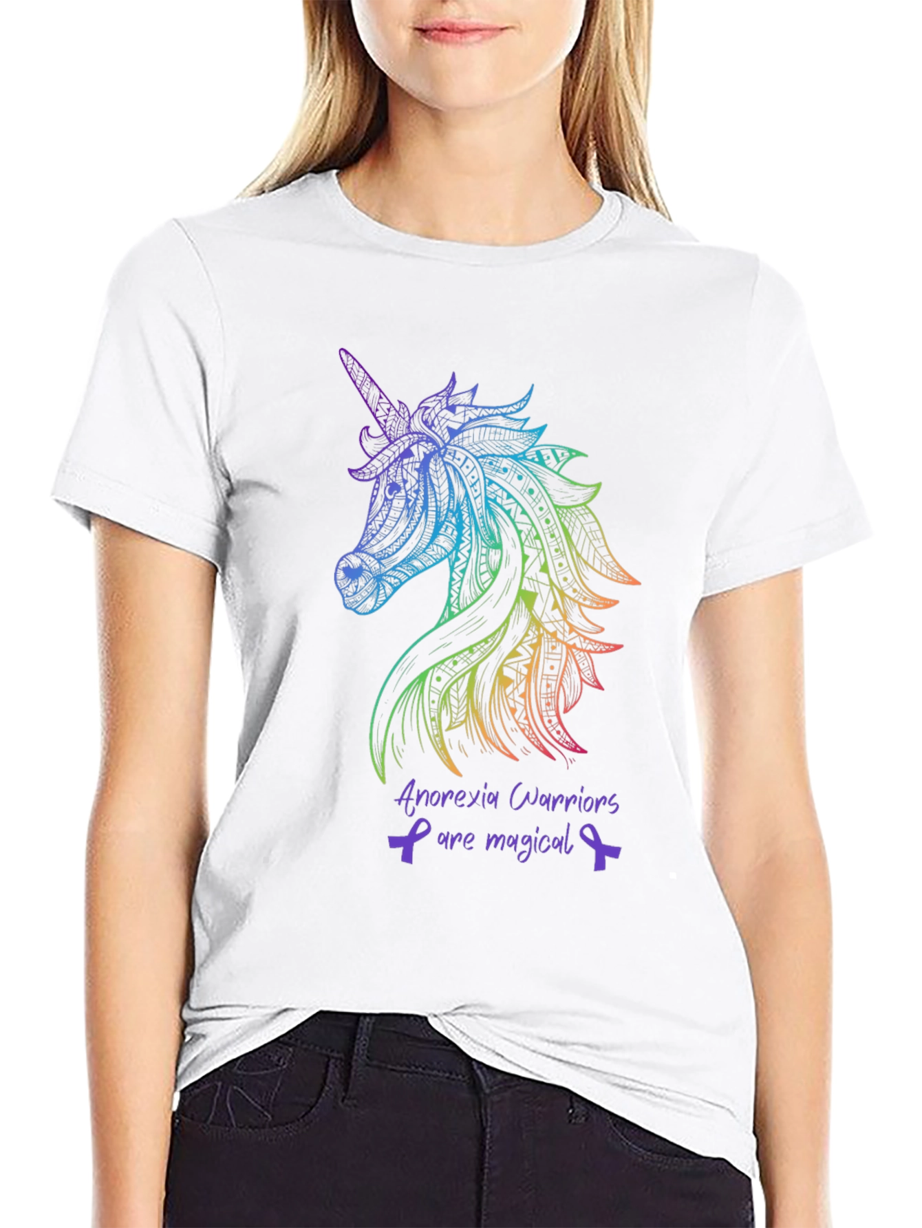 Black Unicorn Anorexia Warrior Awareness T-Shirt view 9