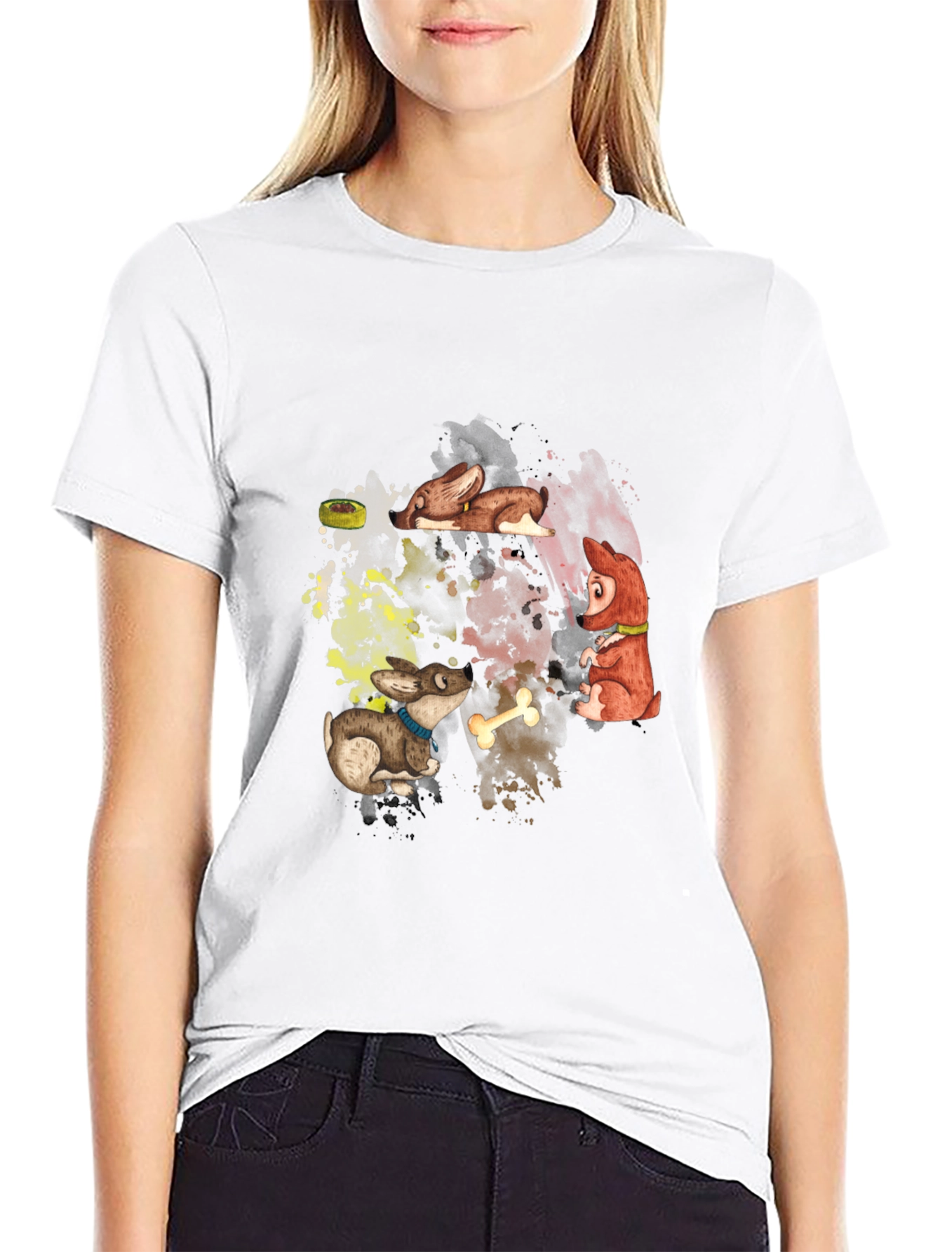 Black Cartoon Dogs Graphic Black T-Shirt view 9