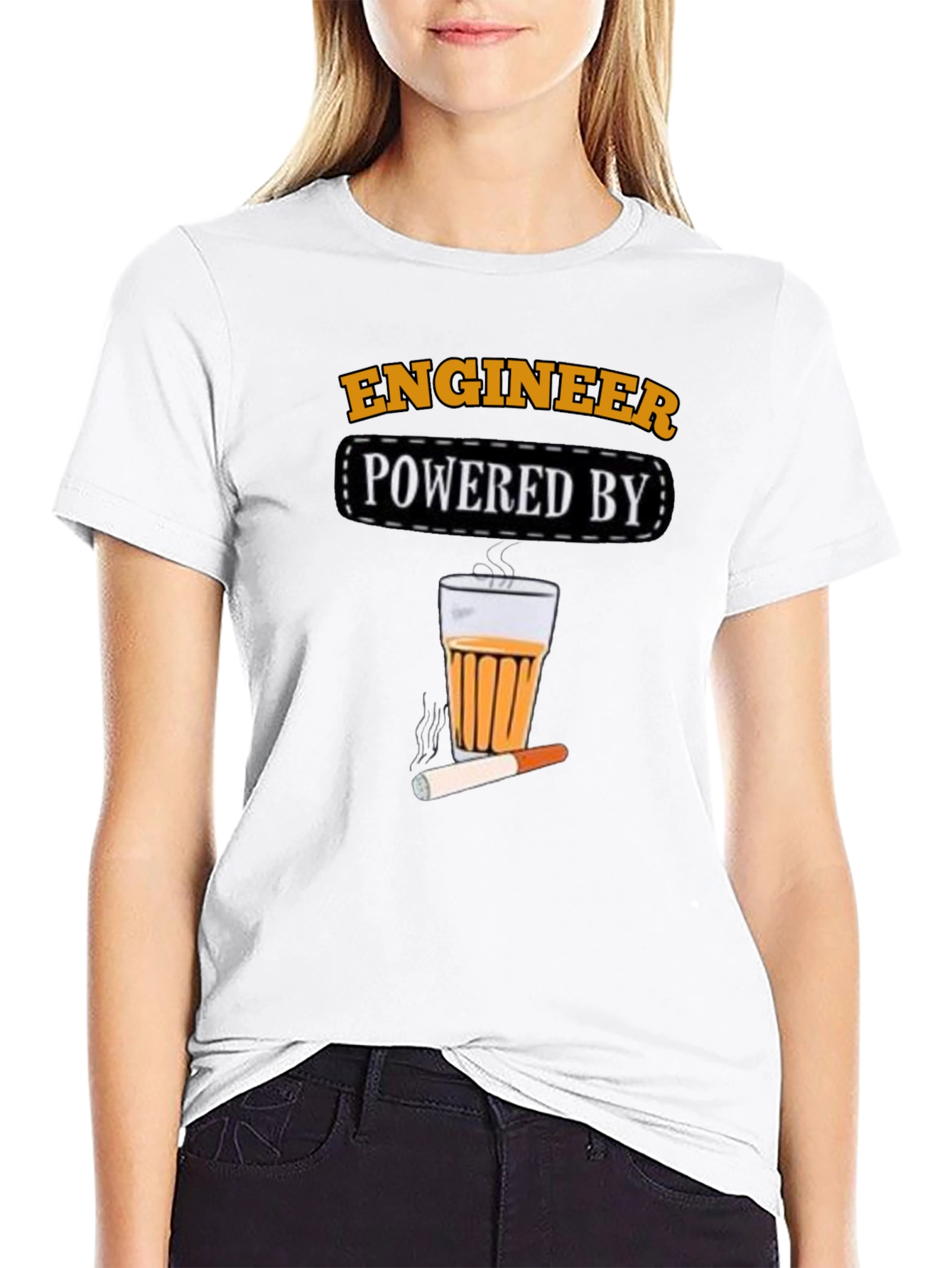 Black Engineer Powered By Tea & Cigarette T-Shirt view 9