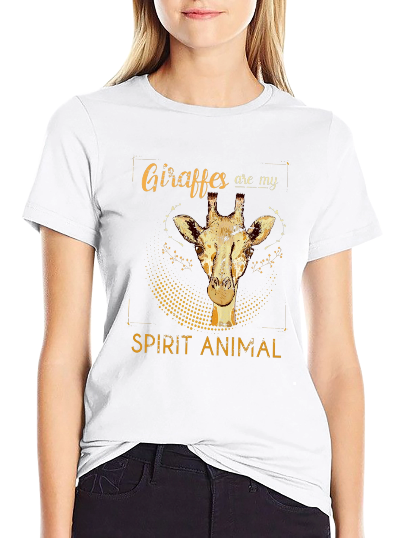 Black Giraffe Spirit Animal Graphic Tee - Black Cotton T-Shirt view 9