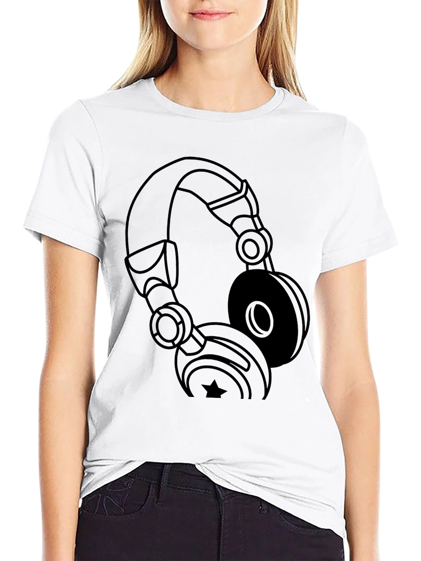 Black Black Headphones Graphic T-Shirt view 9