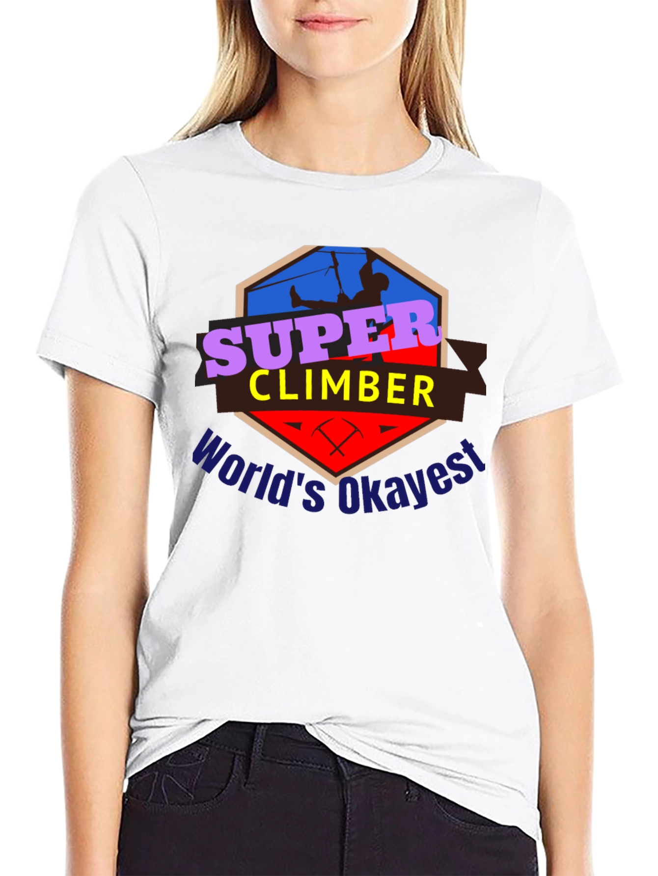 Black Super Climber T-Shirt - World's Okayest Climber Tee view 9