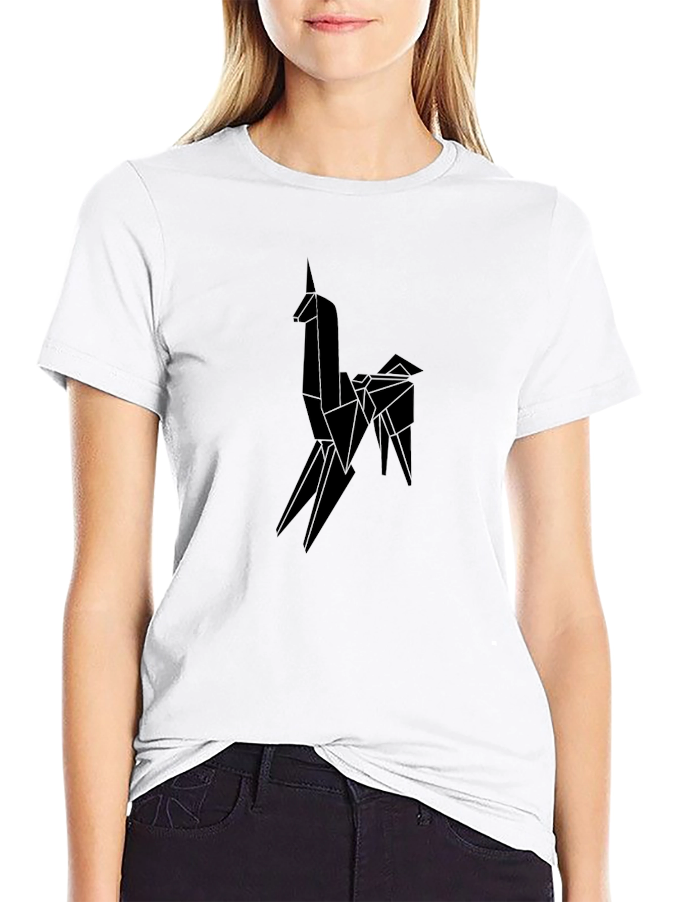 Black Origami Unicorn Graphic Tee - Men's Black T-Shirt view 9