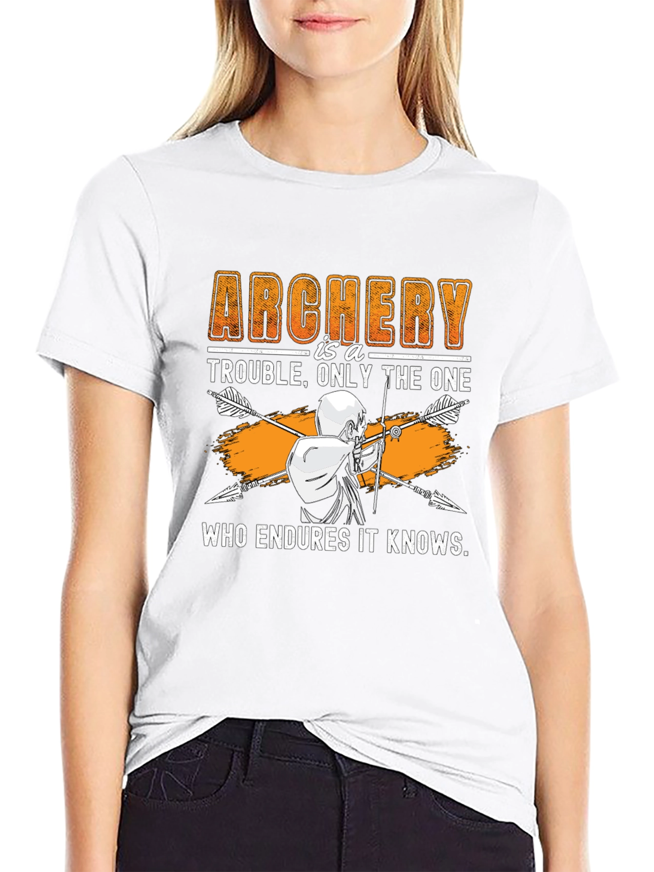 Black Archery Trouble T-Shirt: Who Endures It Knows view 9
