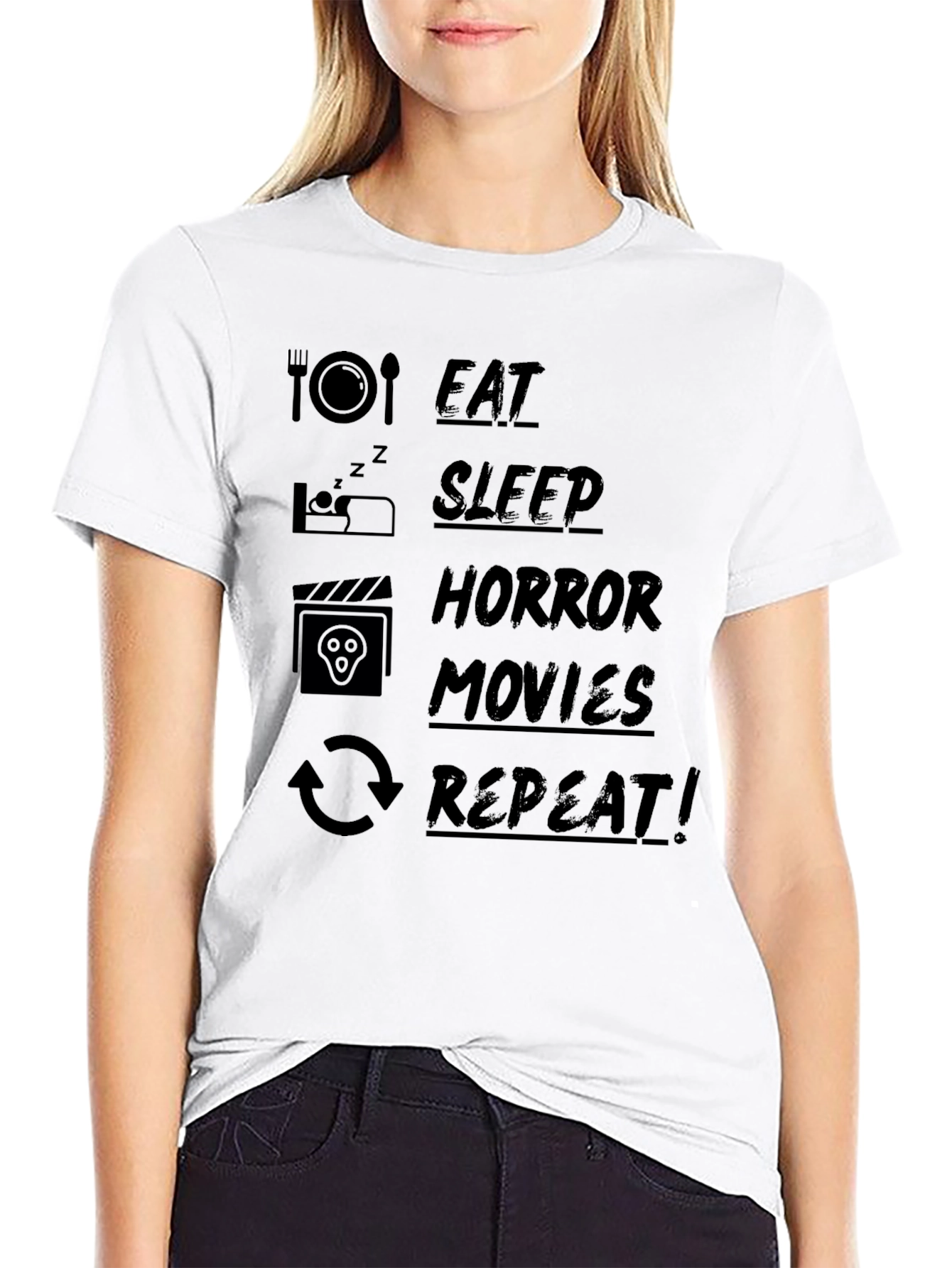 Black Eat Sleep Horror Movies Repeat Black T-Shirt view 9