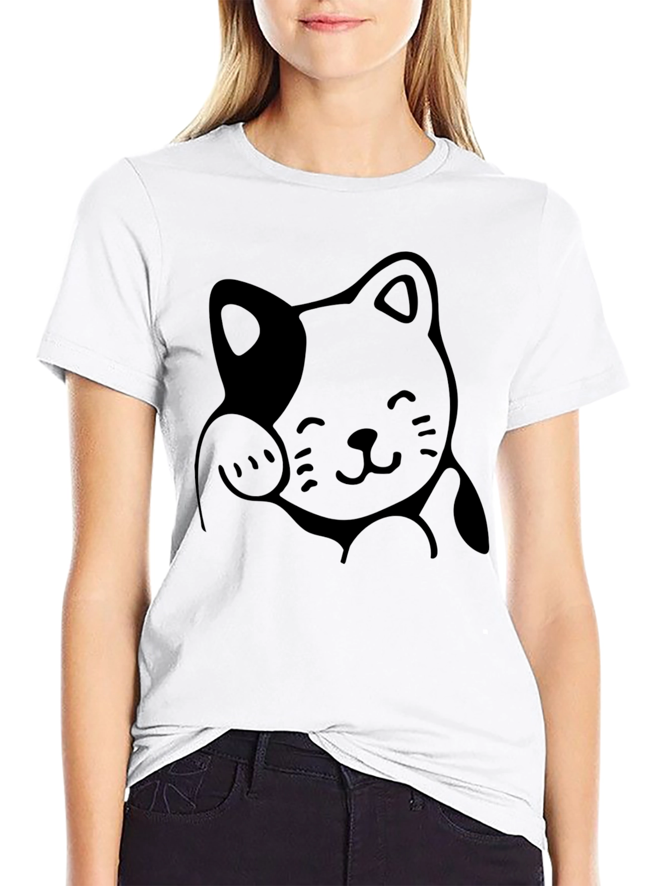 Black Lucky Cat T-Shirt - Black Graphic Tee view 9