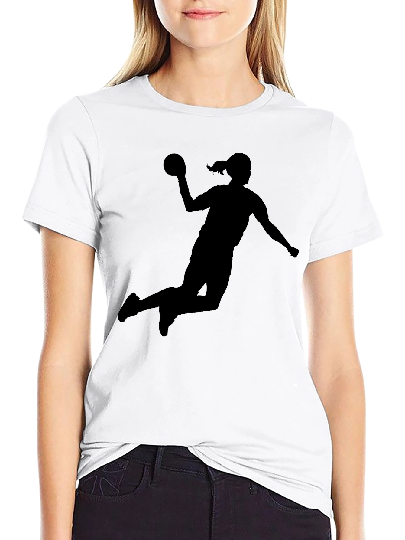Black Handball Player Silhouette Black T-Shirt view 9