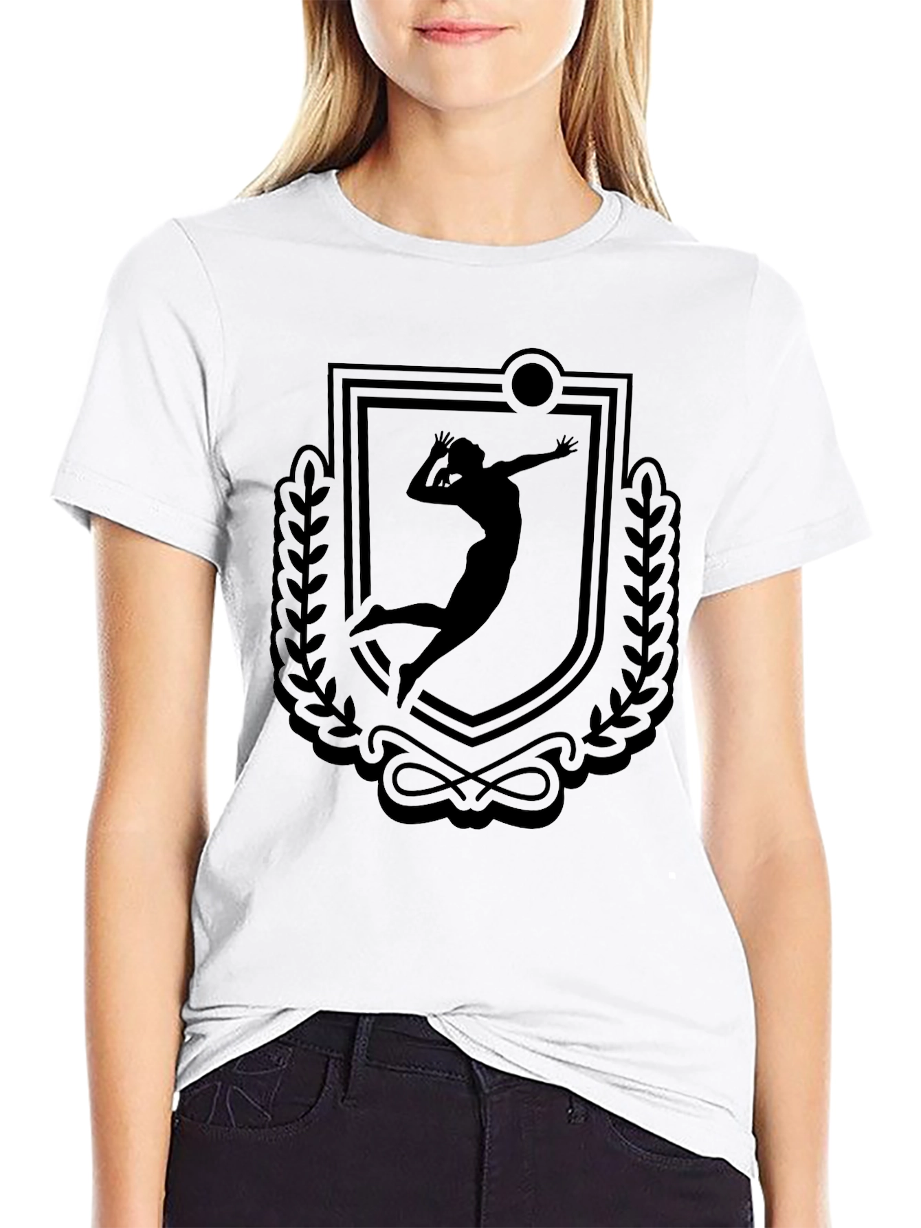 Black Volleyball Player Crest Graphic Tee - Black view 9