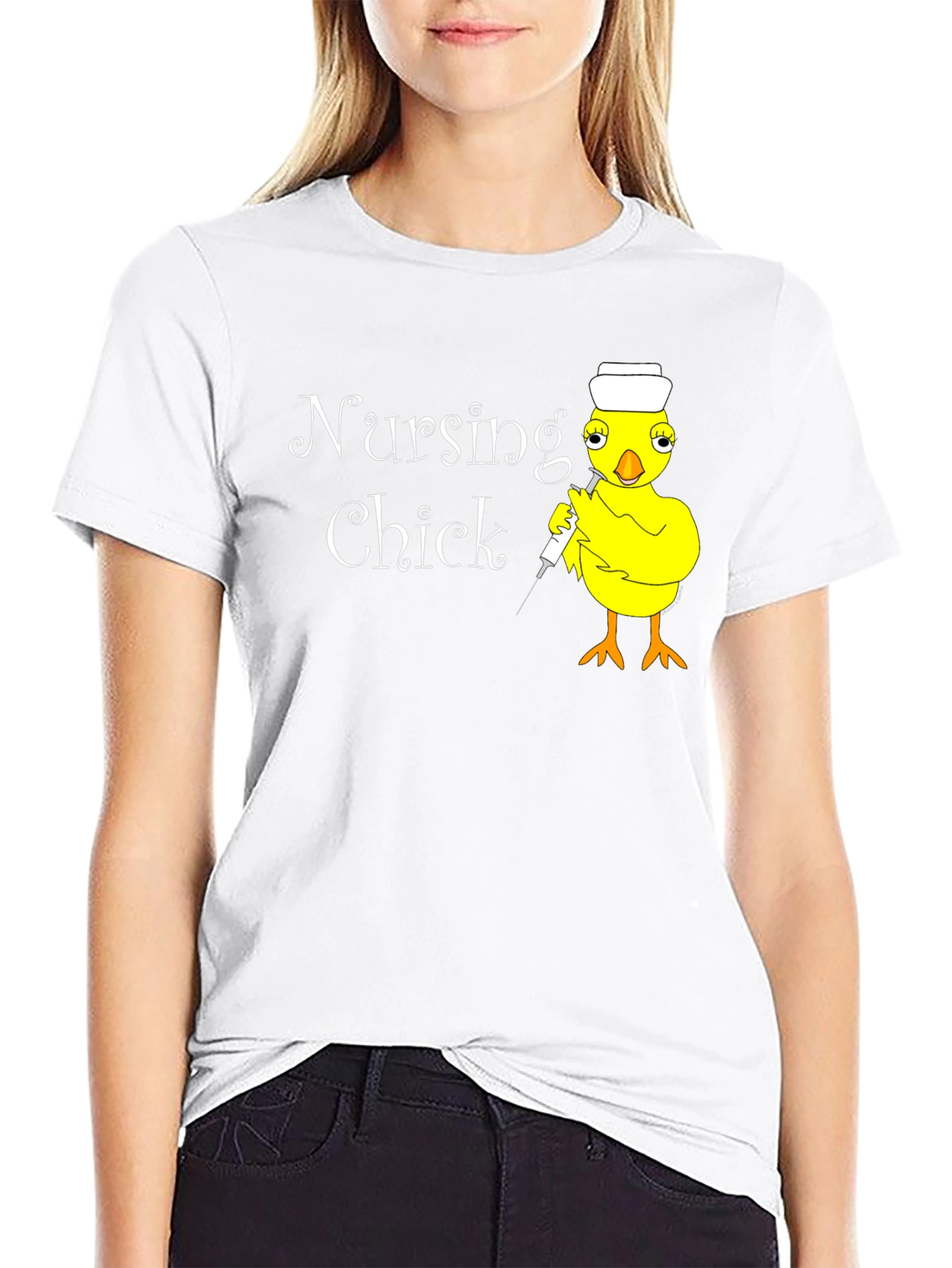 Black Nursing Chick T-Shirt - Funny Nurse Apparel view 9